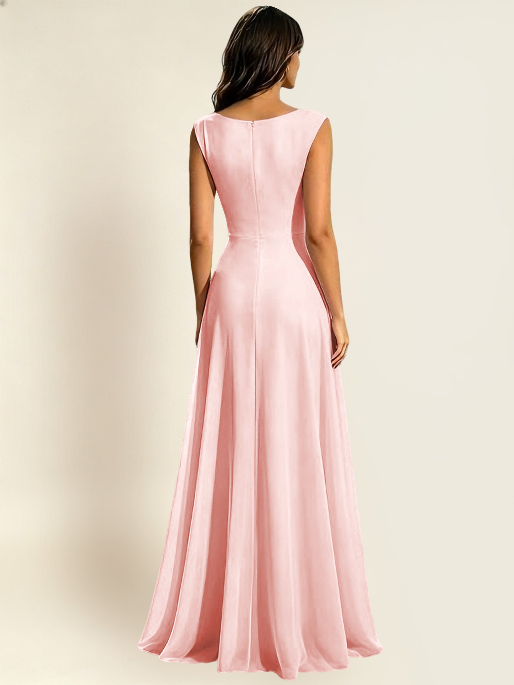 ROVDESY A-Line Chiffon Long Bridesmaid Dress With Sleeveless