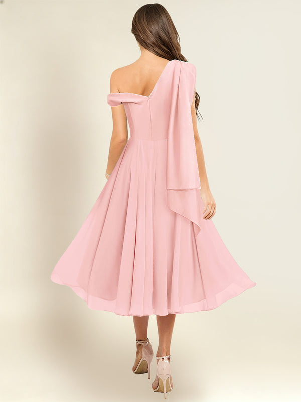 A-Line One Shoulder Pleated Chiffon Bridesmaid Dress With Flowing Sash