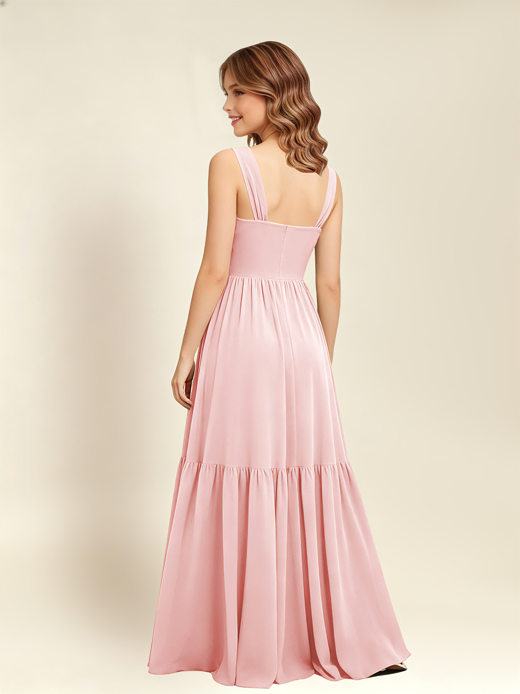 ROVDESY A-Line Square Neck Chiffon  Junior Bridesmaid Dress