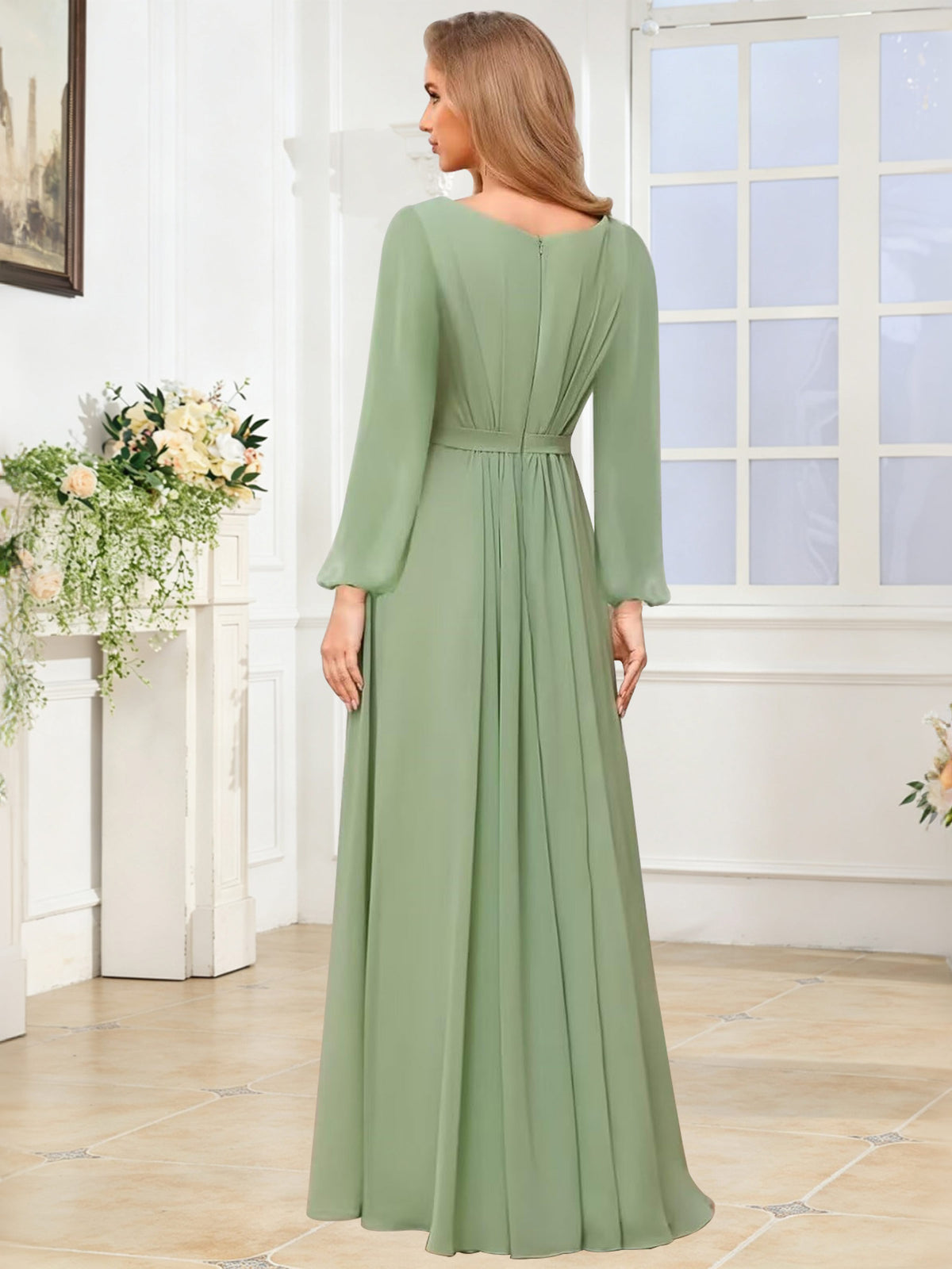 A-Line Chiffon Long Sleeve Bridesmaid Dress