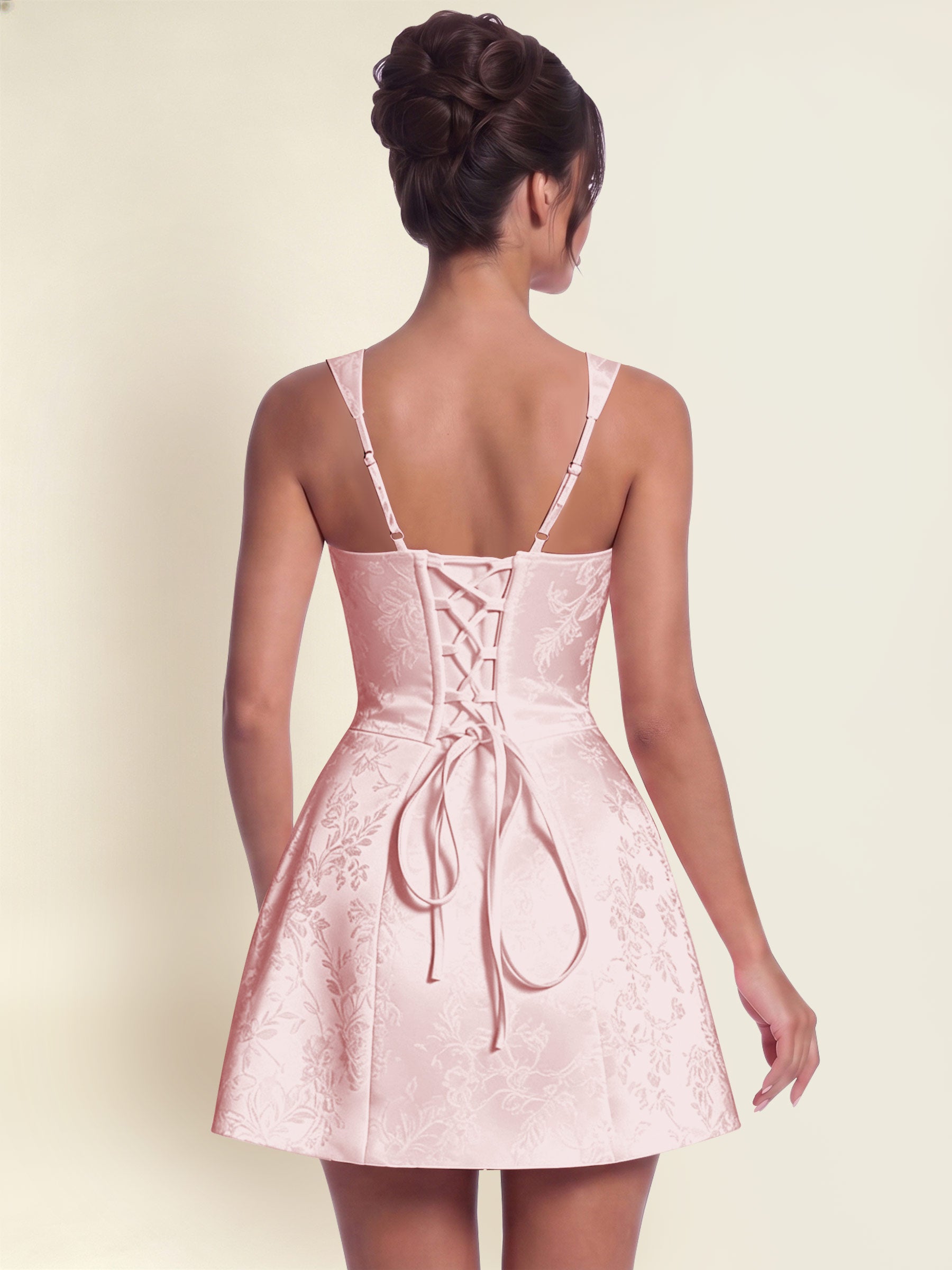 ROVDESY A-Line Square Neck Jacquard Satin Homecoming Mini Dress