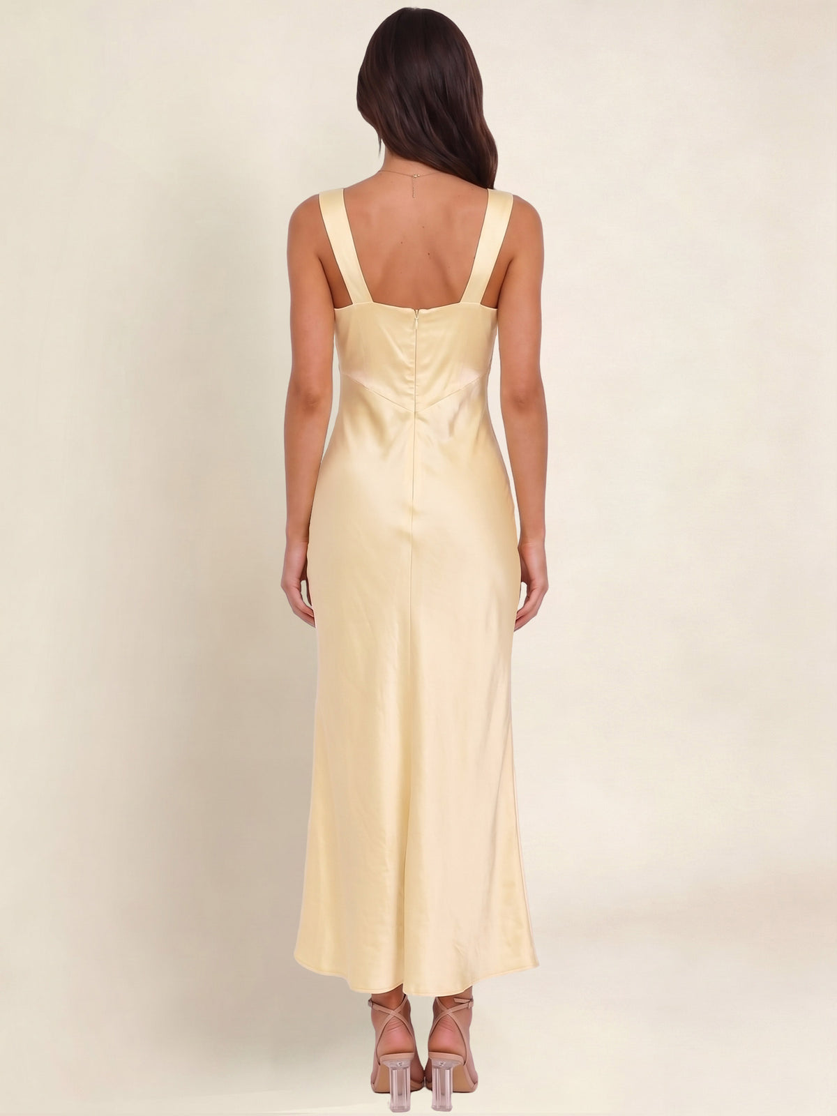 Elegant Deep V-Neck Satin Midi Bridesmaid Dress