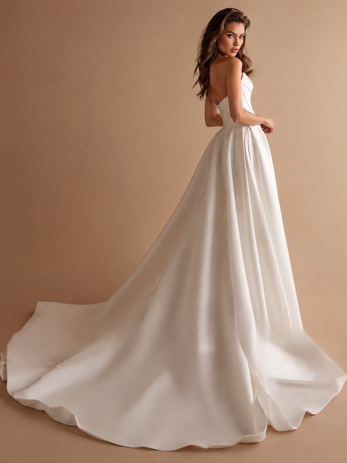 Strapless Satin Corset A‑Line Wedding Dress With Train