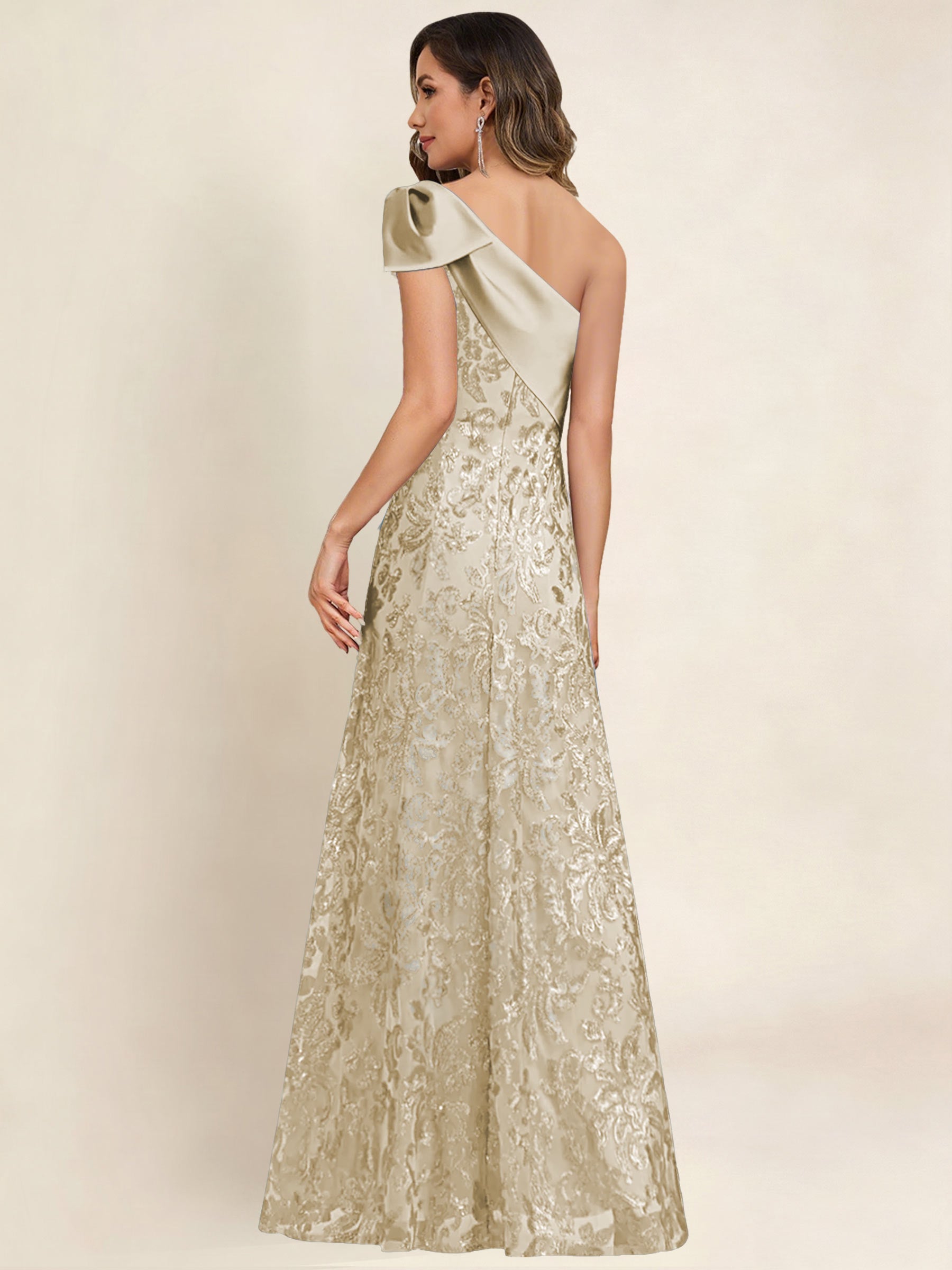 ROVDESY One Shoulder Sequin Mermaid Long Mother Of The Bride Dress Formal Gown With Bow