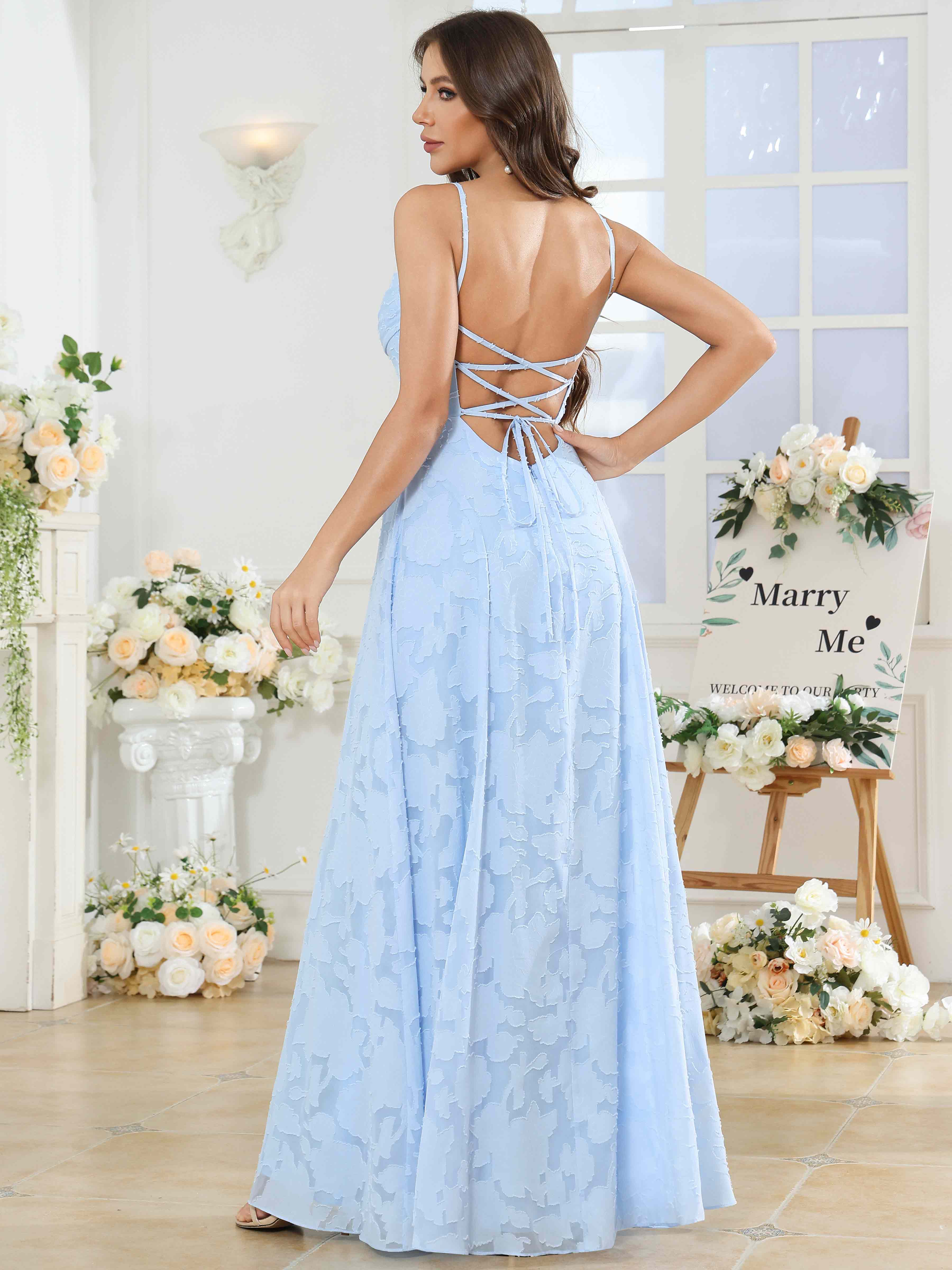 ROVDESY Cowl Chiffon Jacquard Bridesmaid/Prom Dress