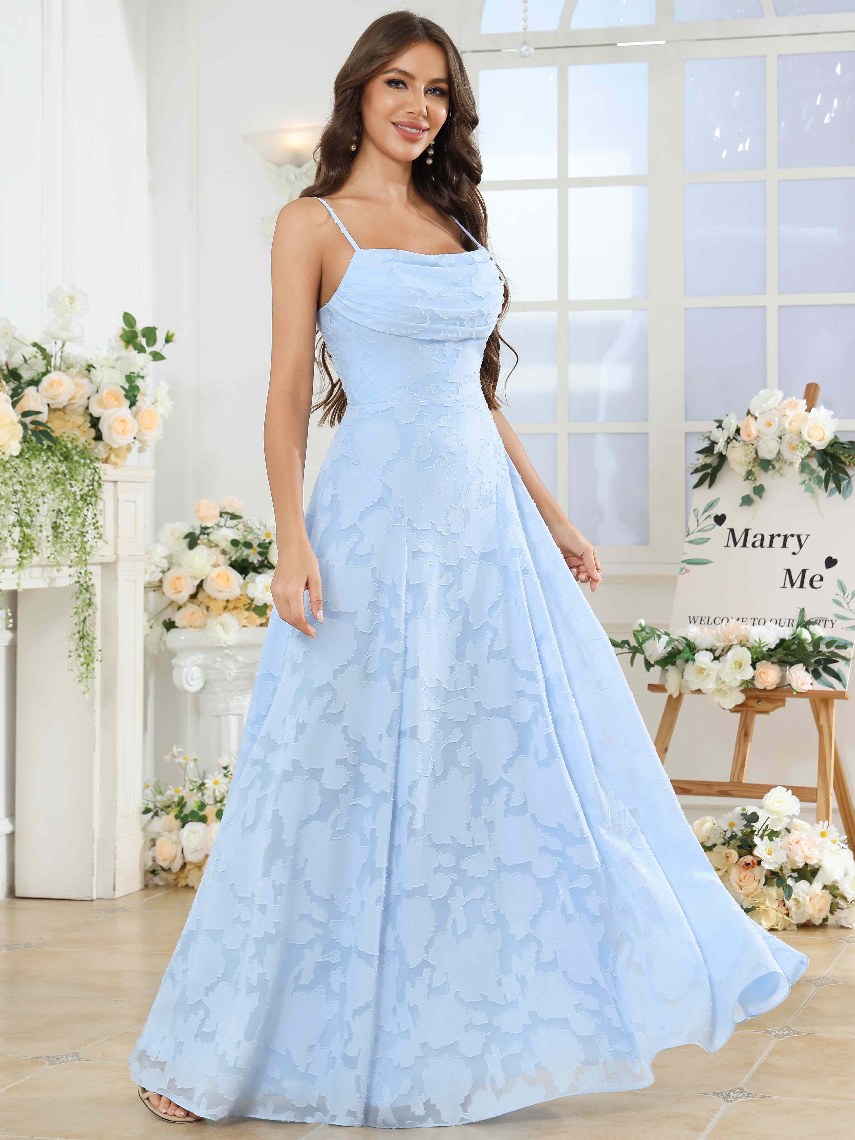 ROVDESY Cowl Chiffon Jacquard Bridesmaid/Prom Dress