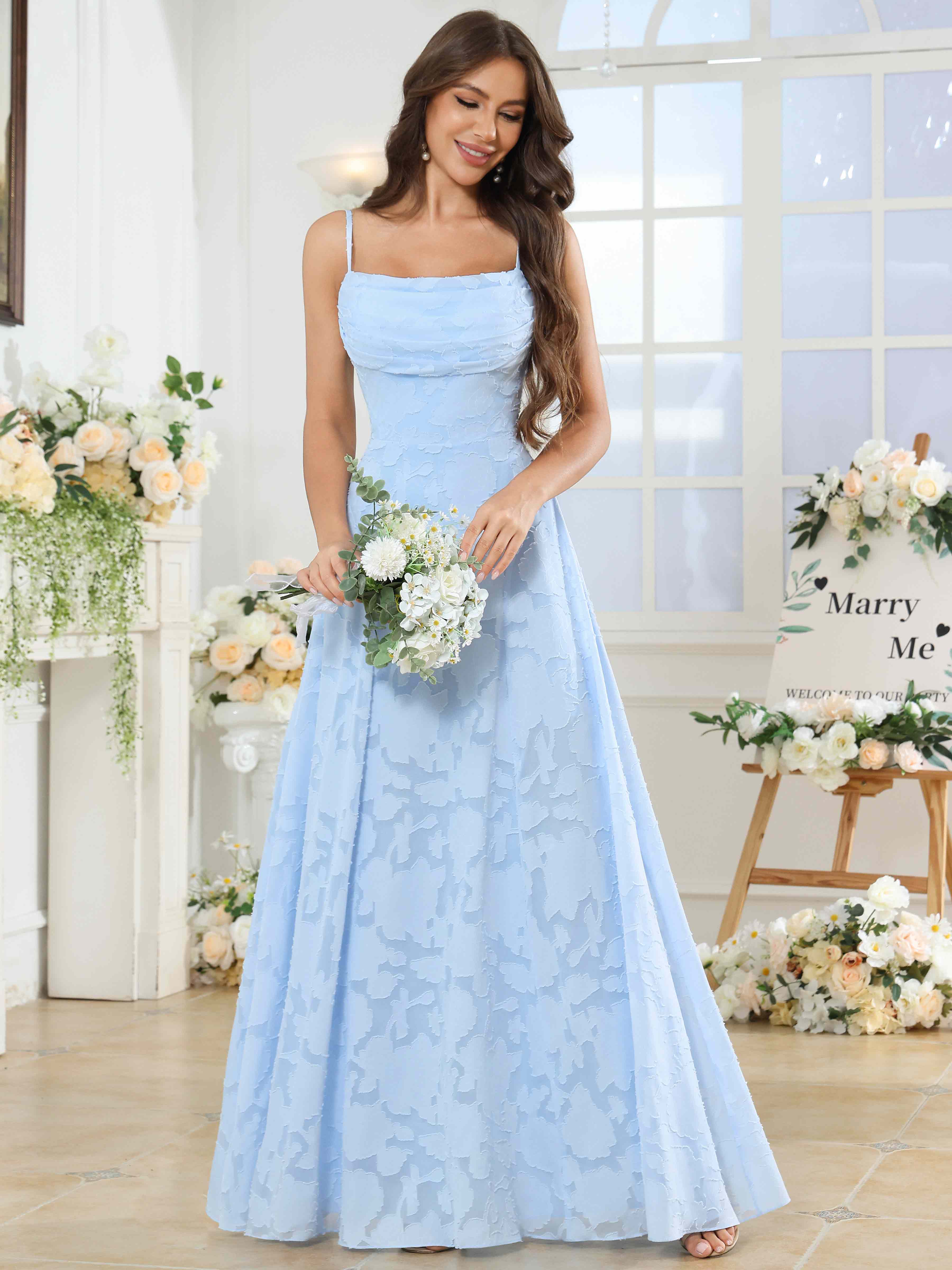 ROVDESY Cowl Chiffon Jacquard Bridesmaid/Prom Dress