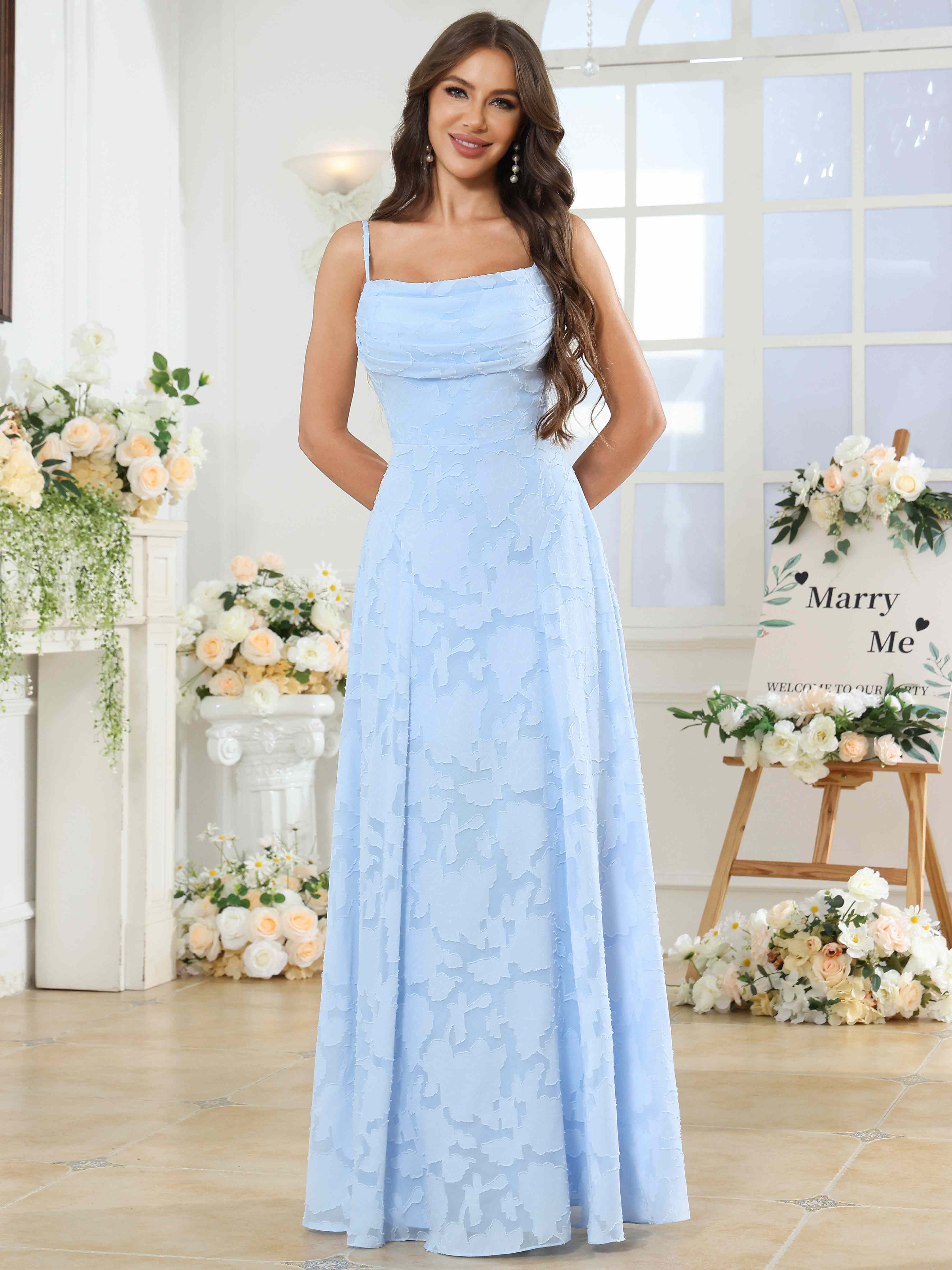 ROVDESY Cowl Chiffon Jacquard Bridesmaid/Prom Dress