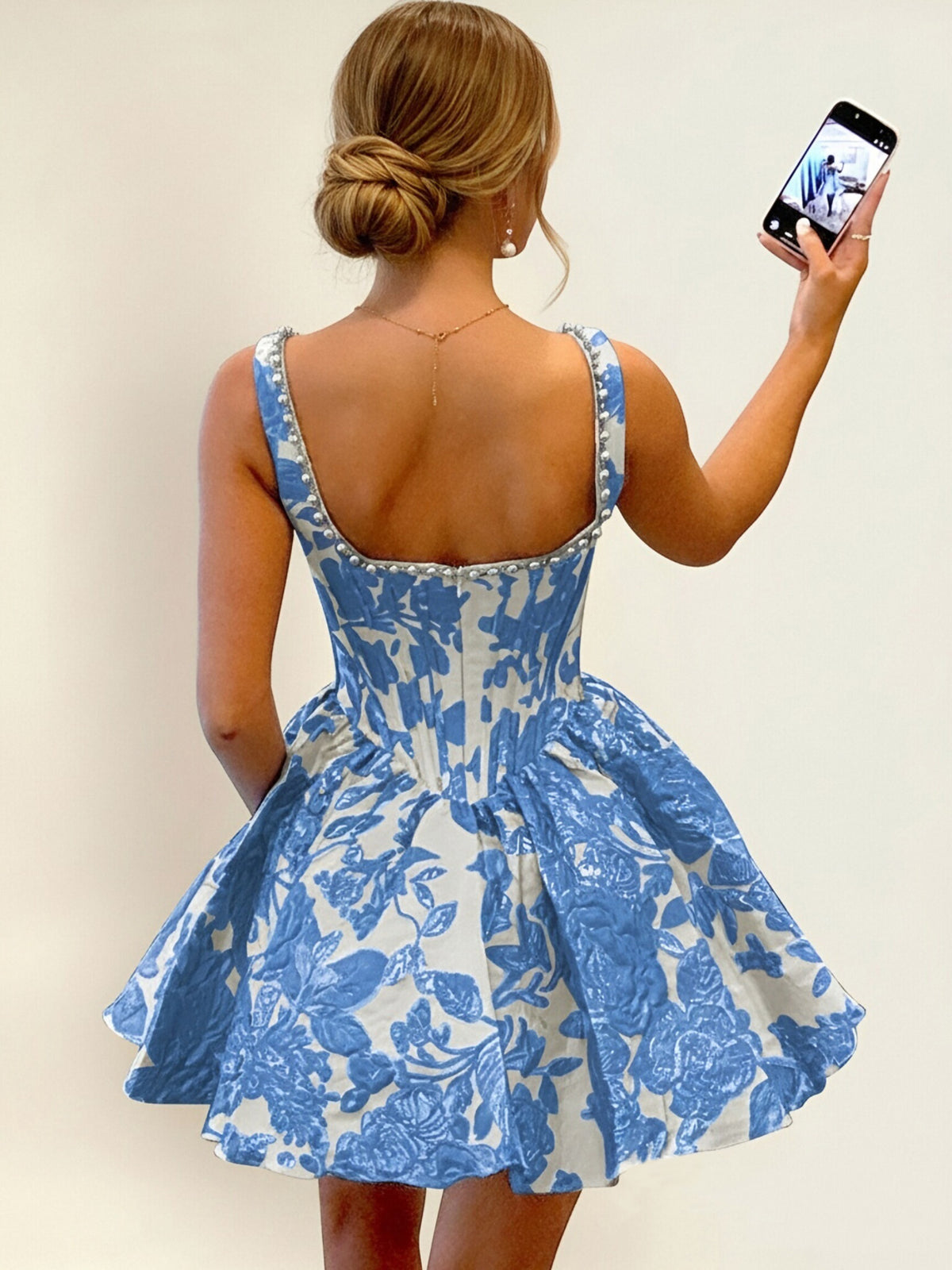Jacquard Floral Satin A Line Mini Homecoming Dress