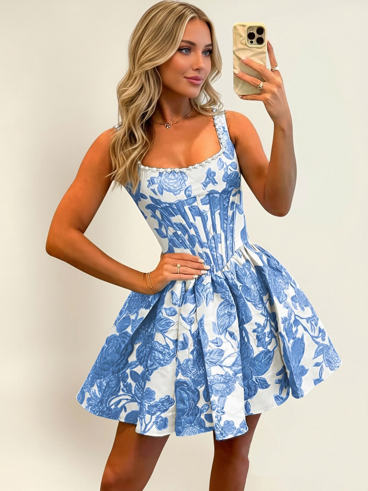 Jacquard Floral Satin A Line Mini Homecoming Dress