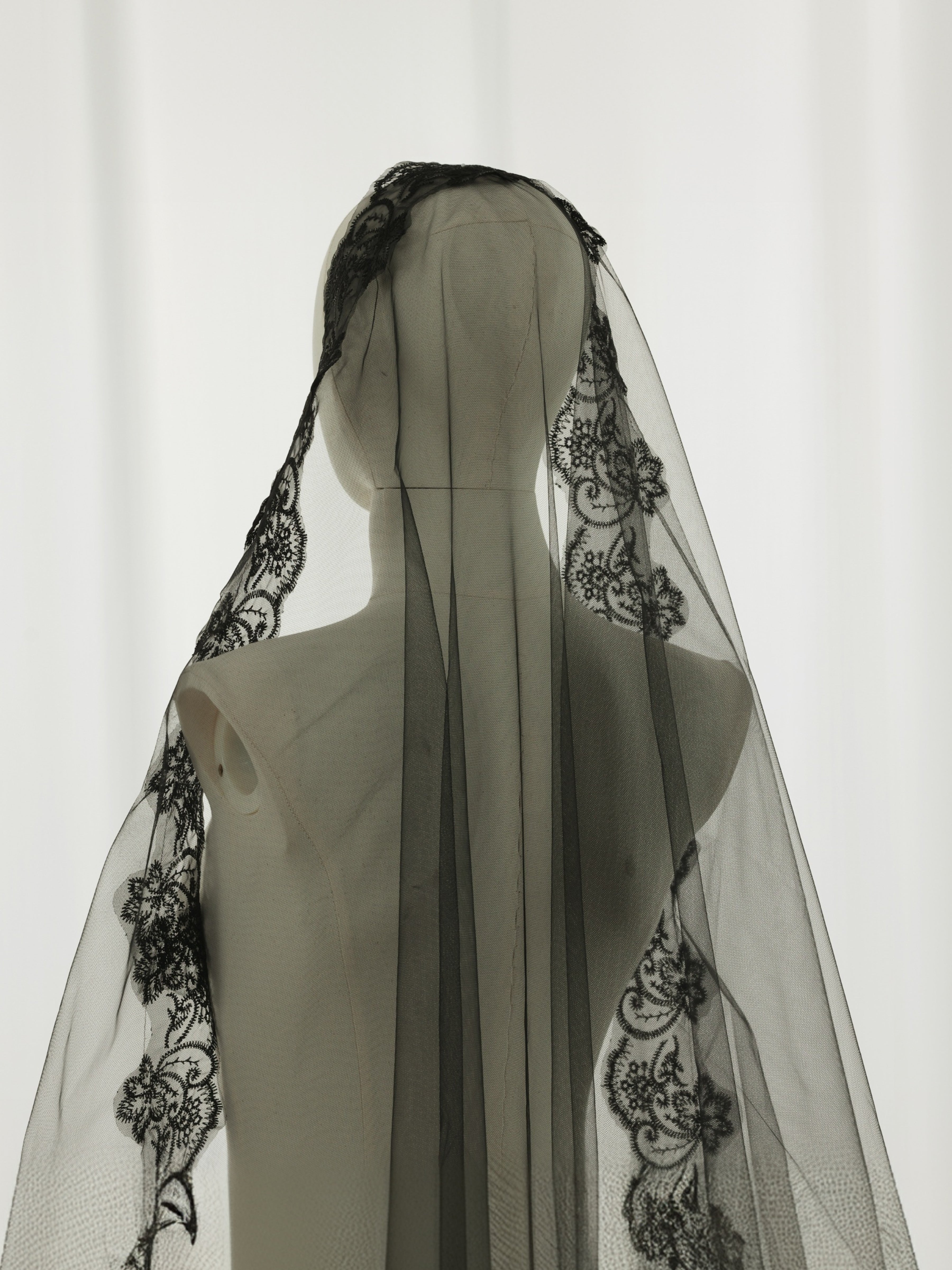 ROVDESY Single Tier Chapel Length Black Floral Lace Bridal Veil