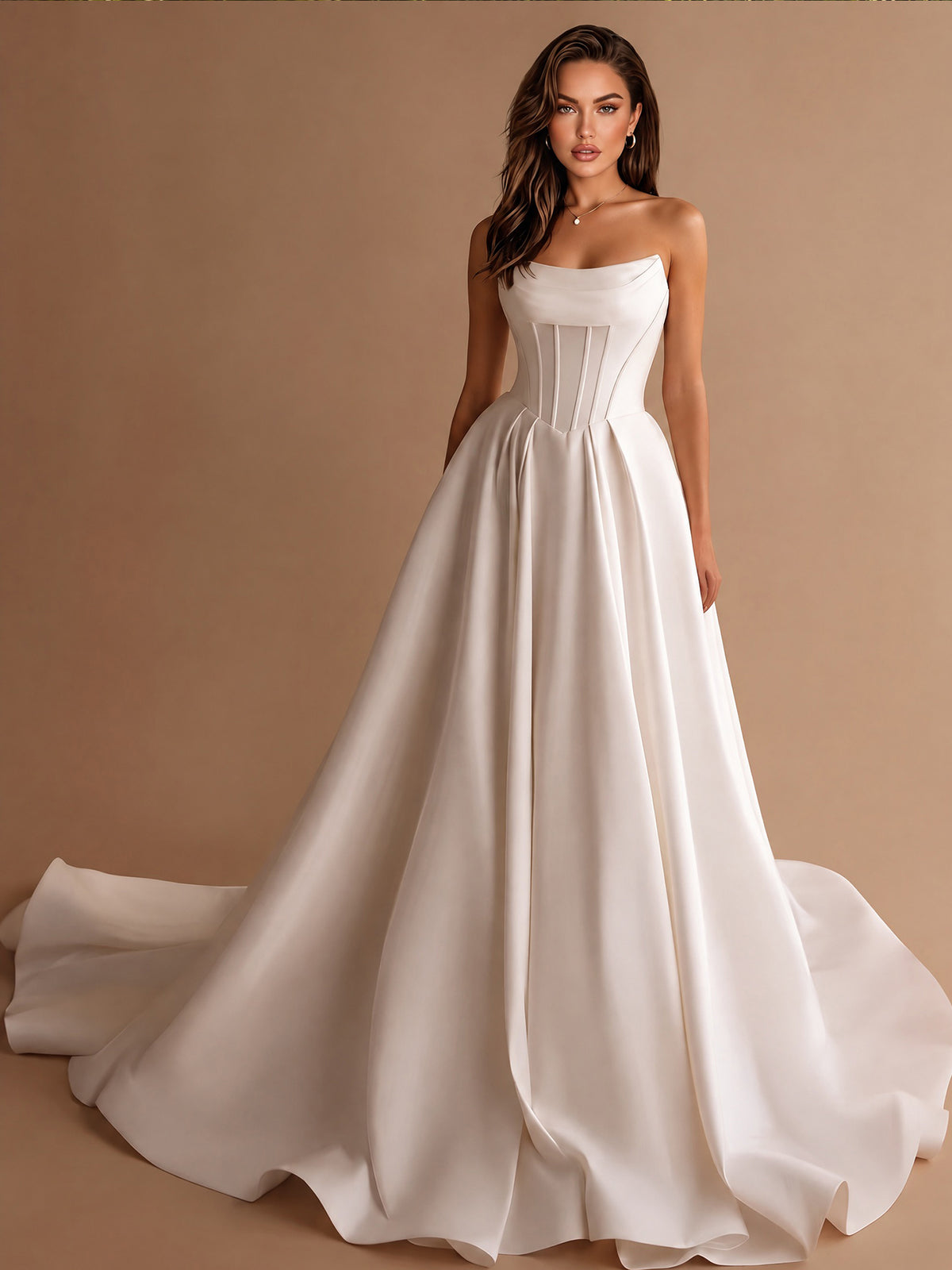 Strapless Satin Corset A‑Line Wedding Dress With Train
