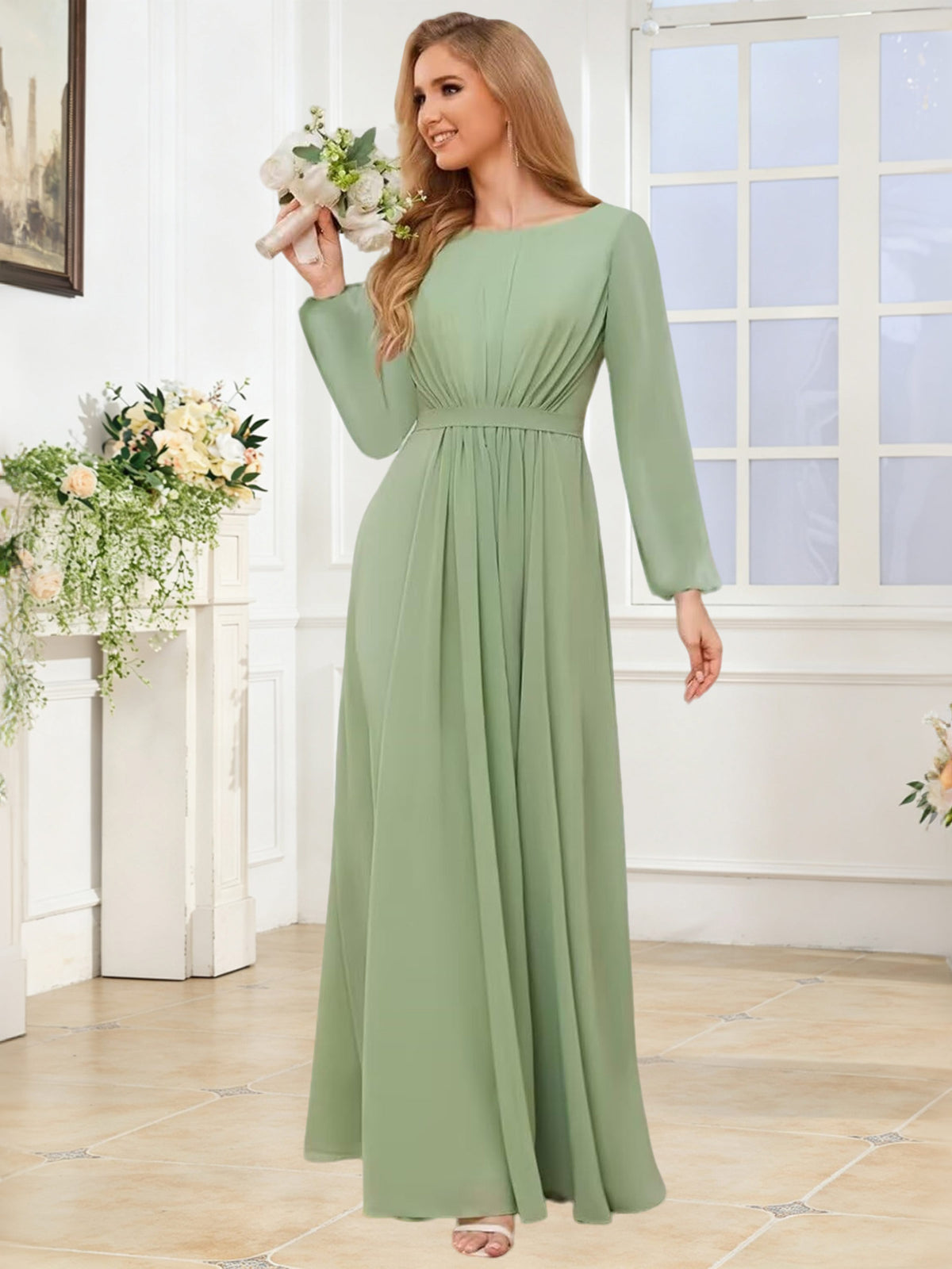 A-Line Chiffon Long Sleeve Bridesmaid Dress