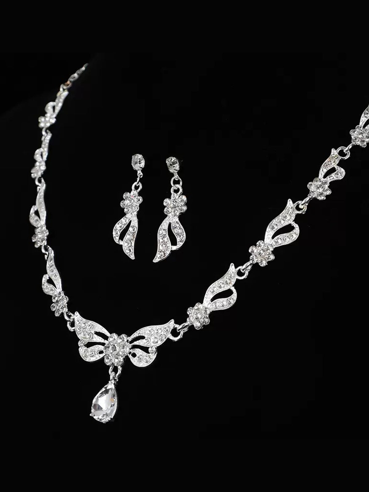 Butterfly Rhinestone Bridal Jewelry Sets, Earrings & Necklace (Set of 2)