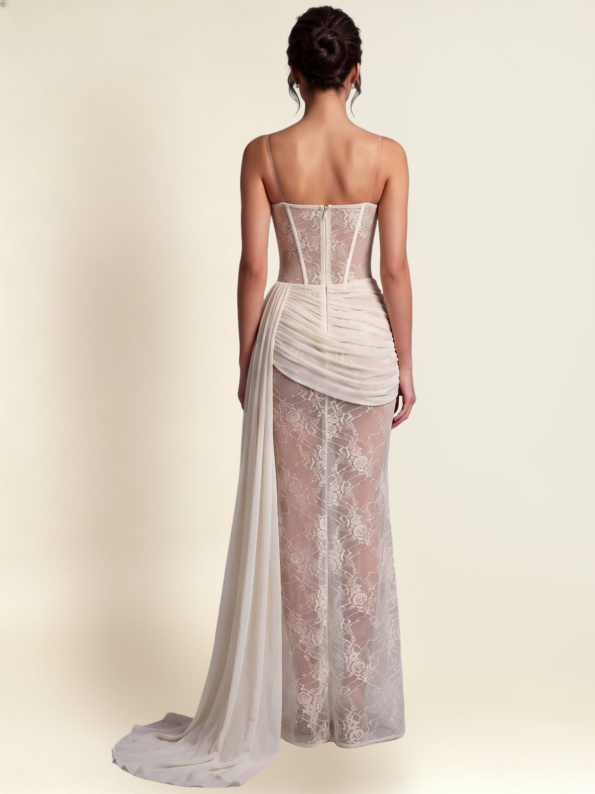 Strapless Illusion Lace Corset Mermaid Formal Gown With Draped Sash