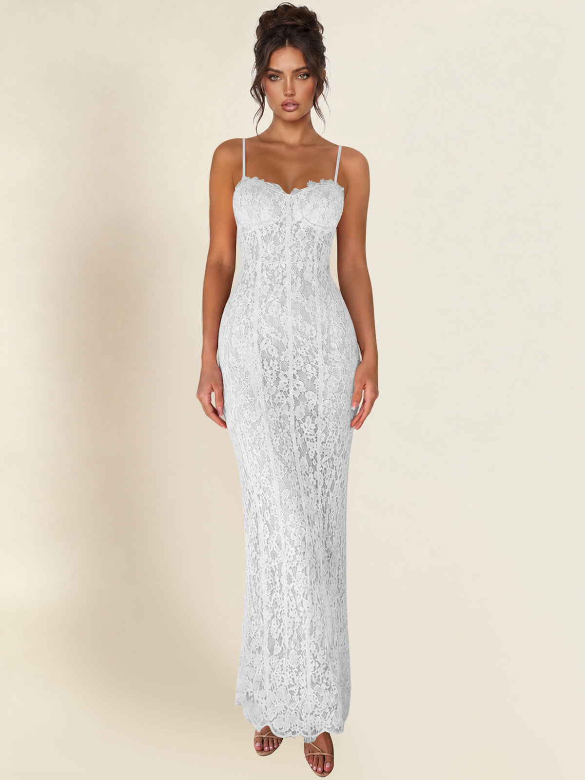 Spaghetti Strap Mermaid Lace Midi Bodycon Formal/Prom Dress