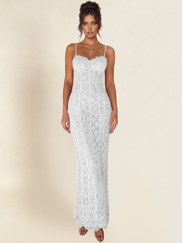 Spaghetti Strap Mermaid Lace Midi Bodycon Formal/Prom Dress