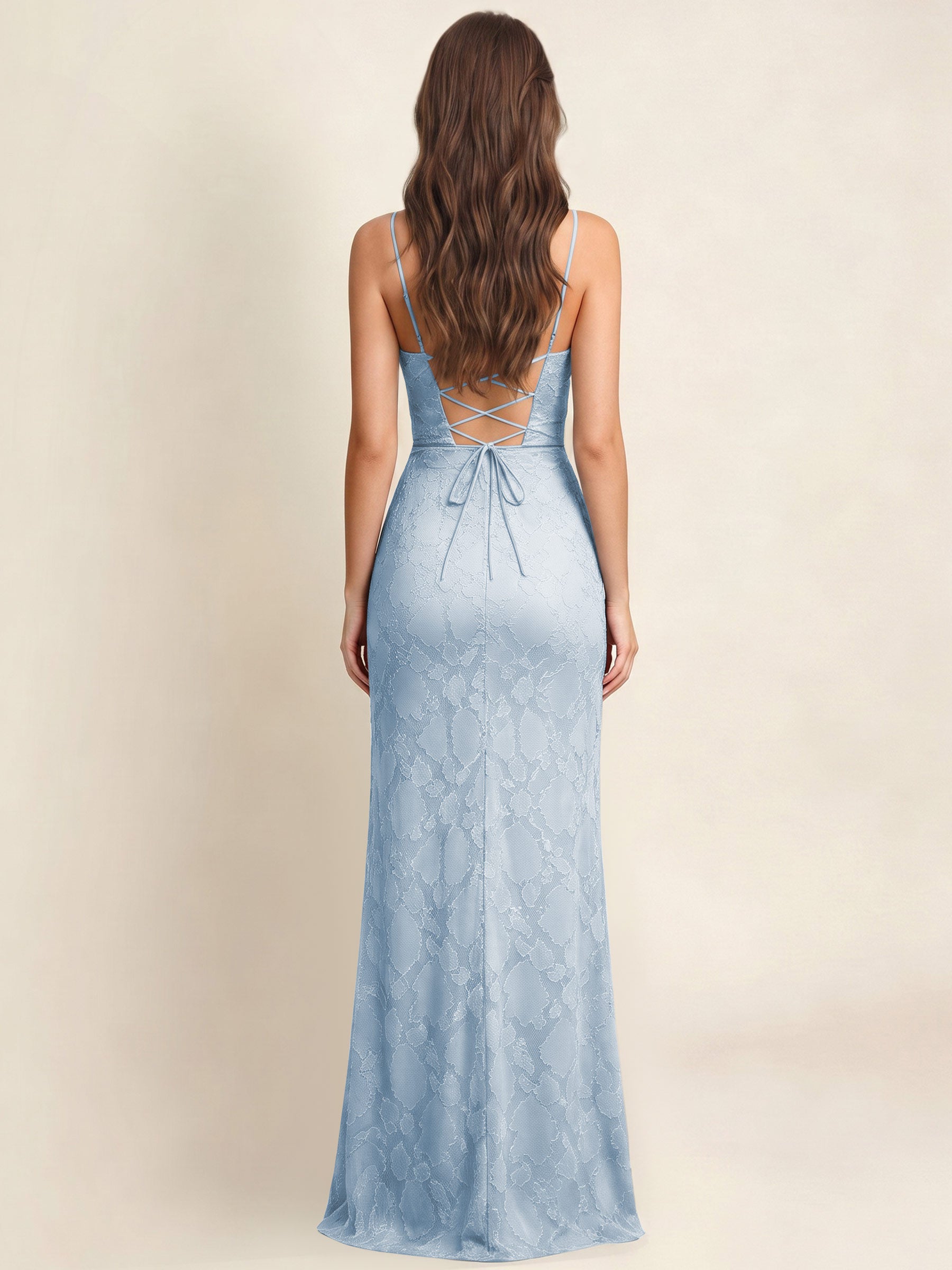ROVDESY  Cowl Neck Ruffle Mermaid Chiffon Jacquard Bridesmaid/Prom Dress With Slit