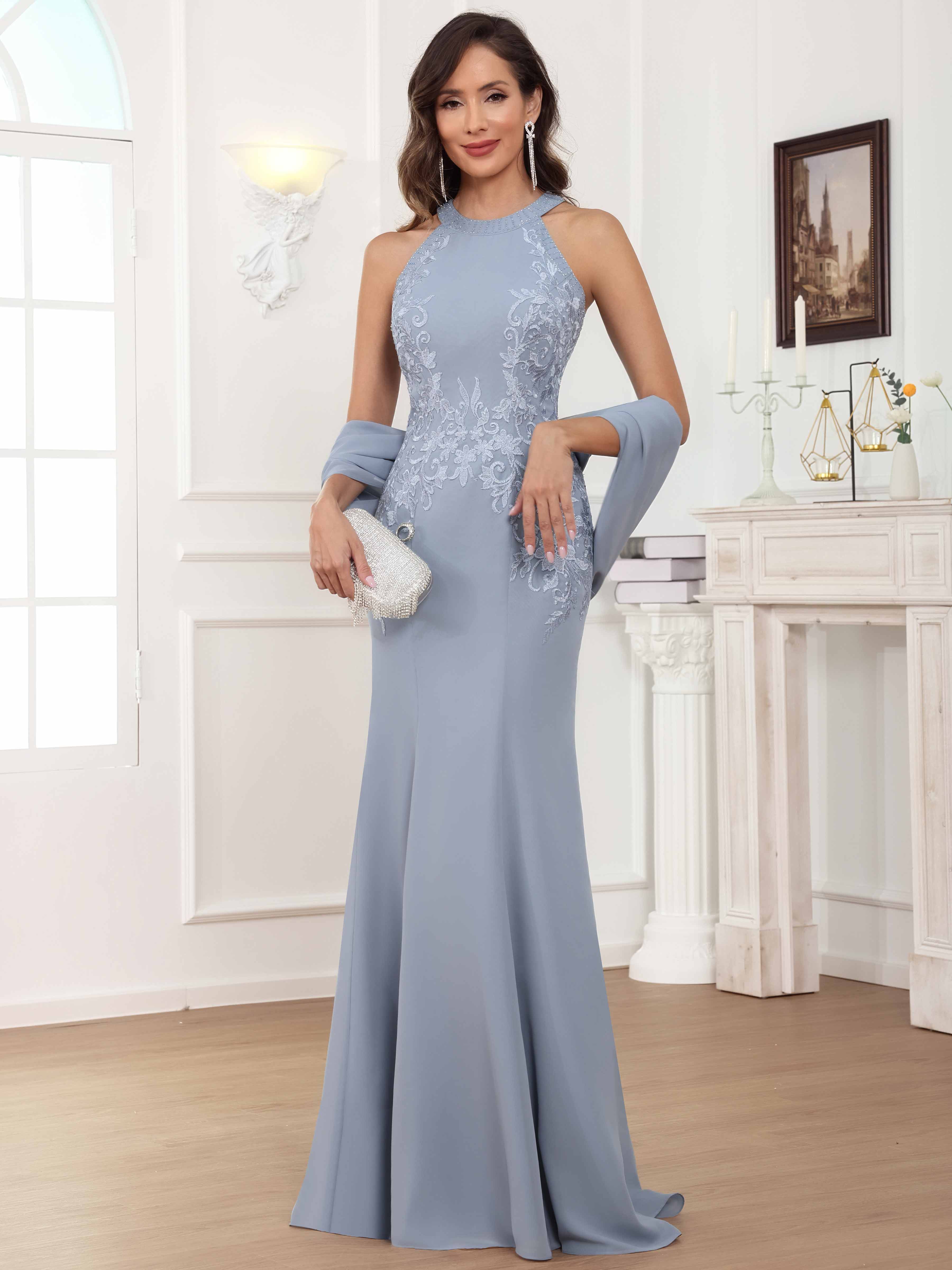 ROVDESY Halter Mermaid Lace Mother Of The Bride Dress With Jacket