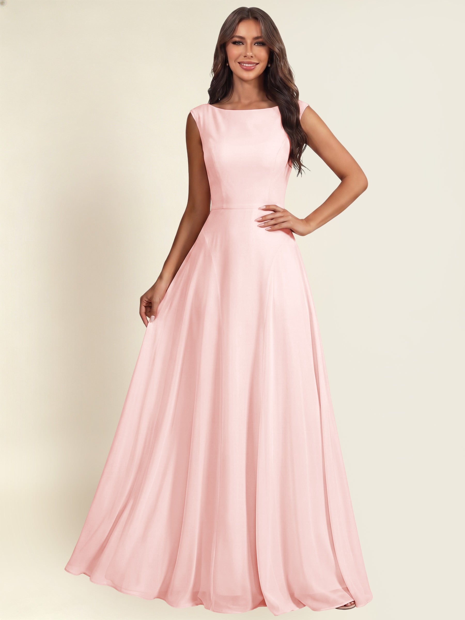 ROVDESY A-Line Chiffon Long Bridesmaid Dress With Sleeveless