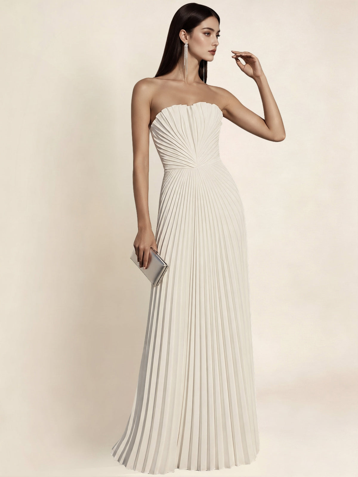 Strapless Satin Pleated A Line Bridesmaid Prom Dress