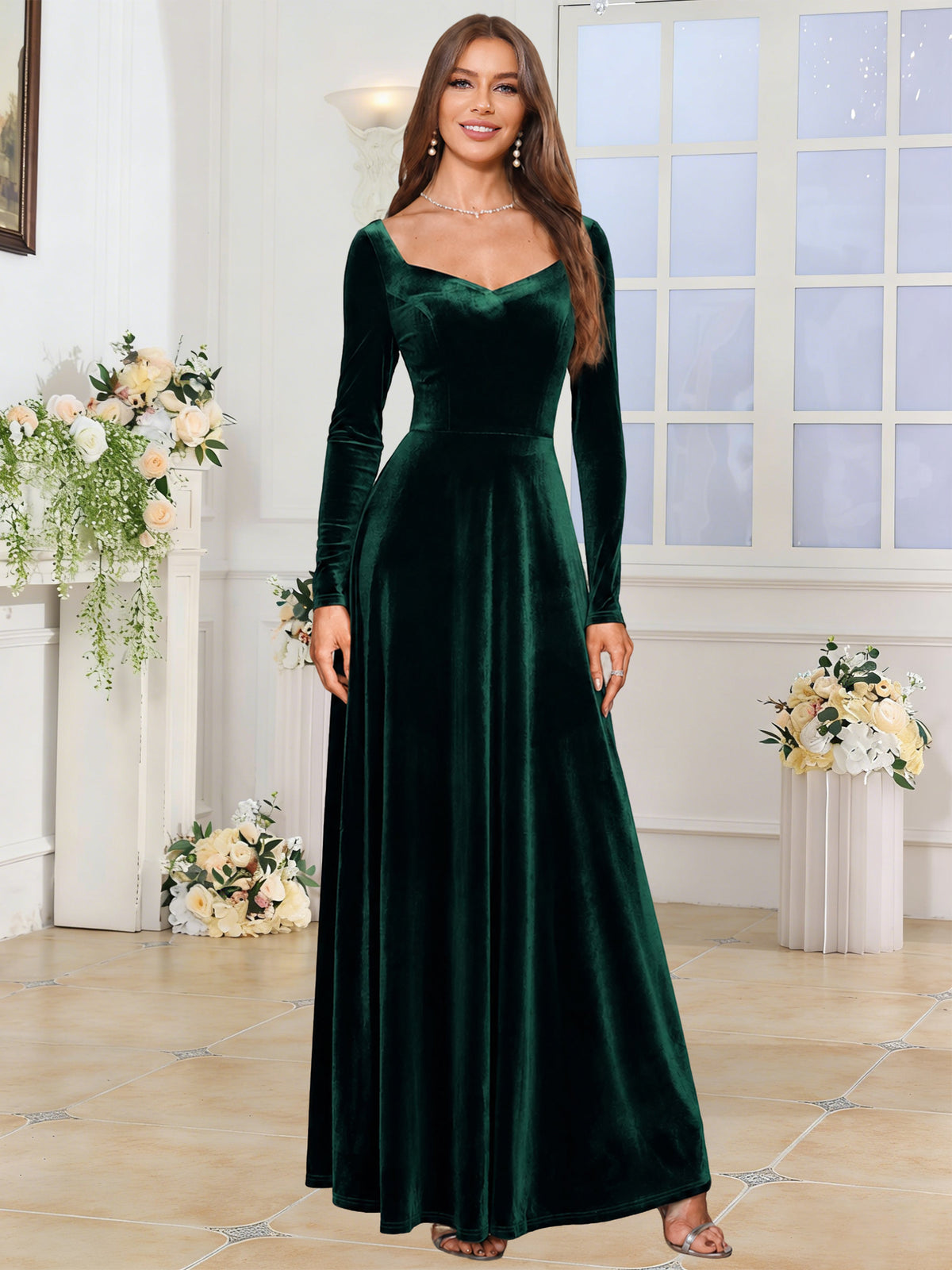 Velvet A Line Long Sleeve Bridesmaid Dresses