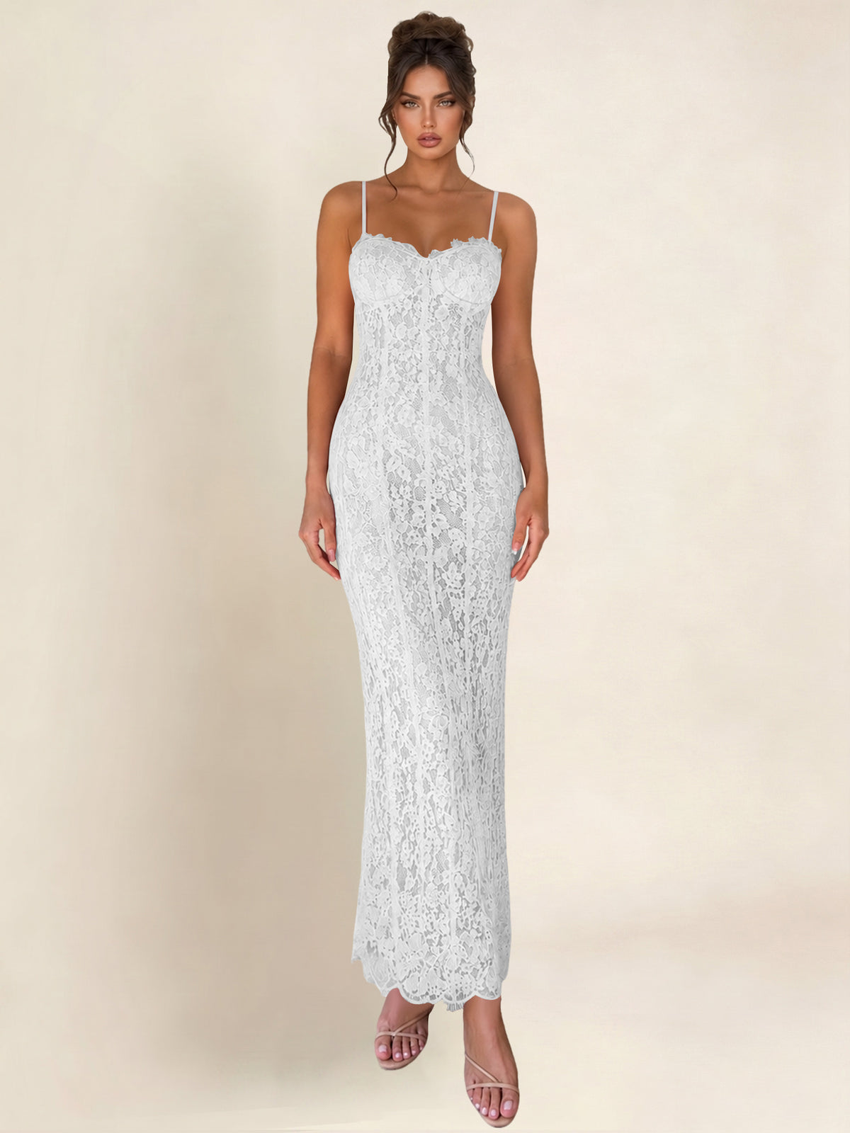 Spaghetti Strap Mermaid Lace Midi Bodycon Formal/Prom Dress