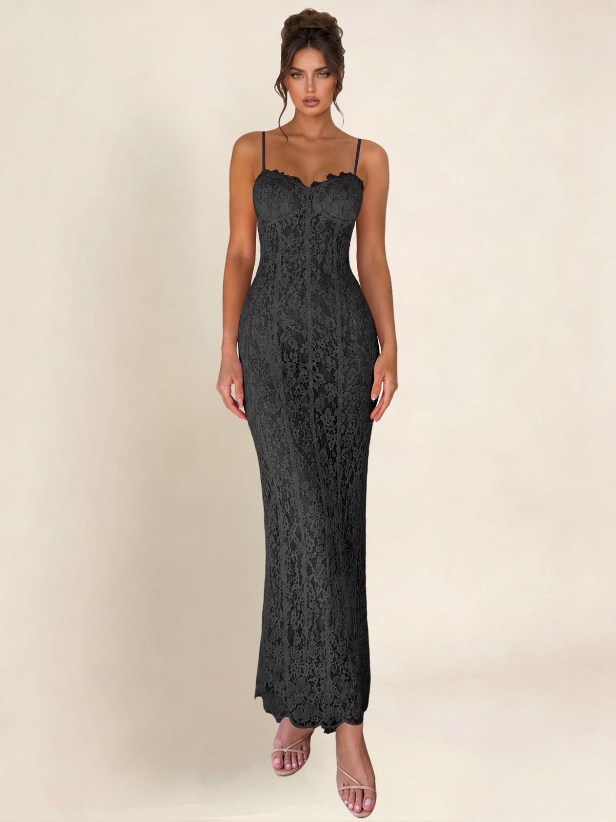 Spaghetti Strap Mermaid Lace Midi Bodycon Formal/Prom Dress