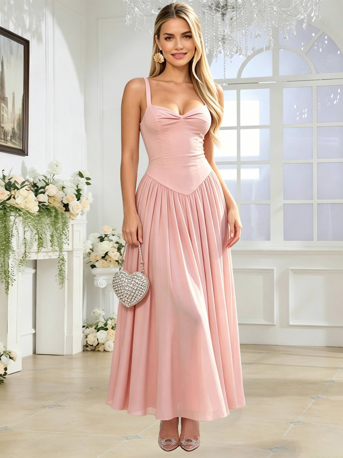 Spaghetti Strap Chiffon Ruched A Line Bridesmaid Dress