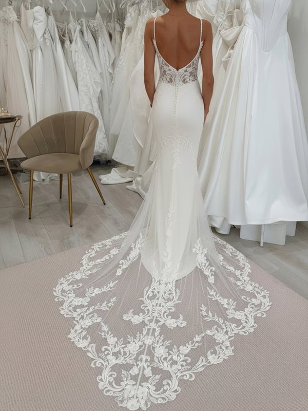 Spaghetti Straps Deep V Neck Lace Mermaid Wedding Dress Bridal Gown