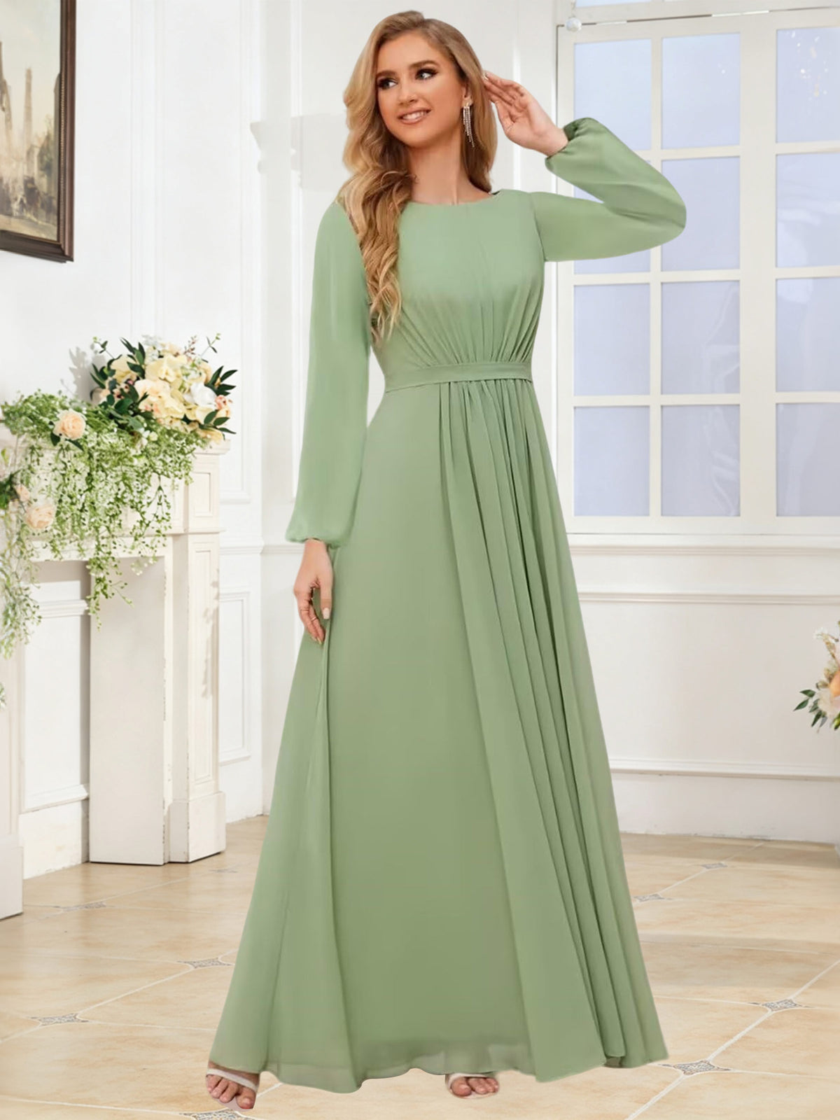 A-Line Chiffon Long Sleeve Bridesmaid Dress