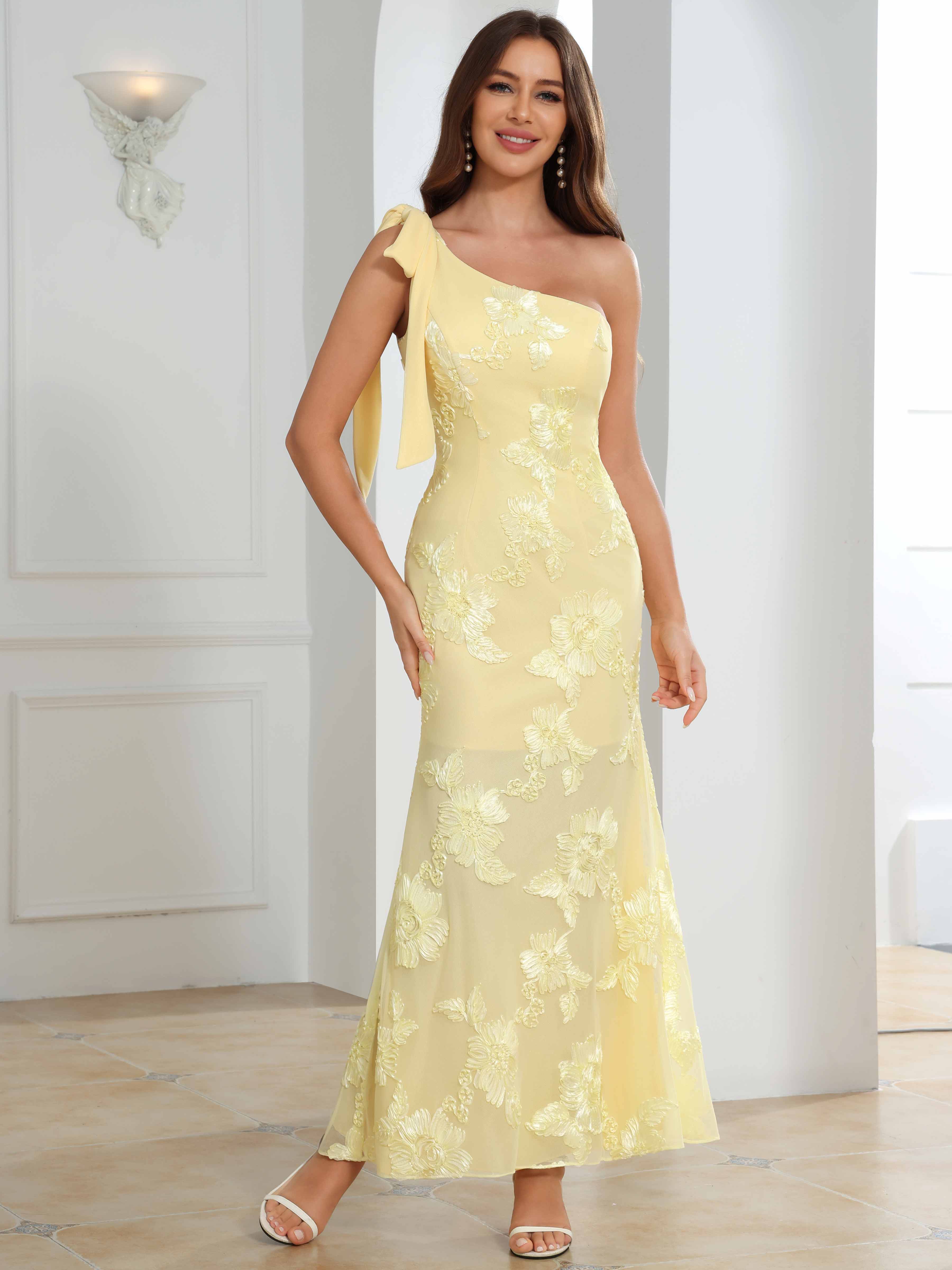 ROVDESY One-Shoulder Mermaid Floral Bridesmaid/Prom Dress
