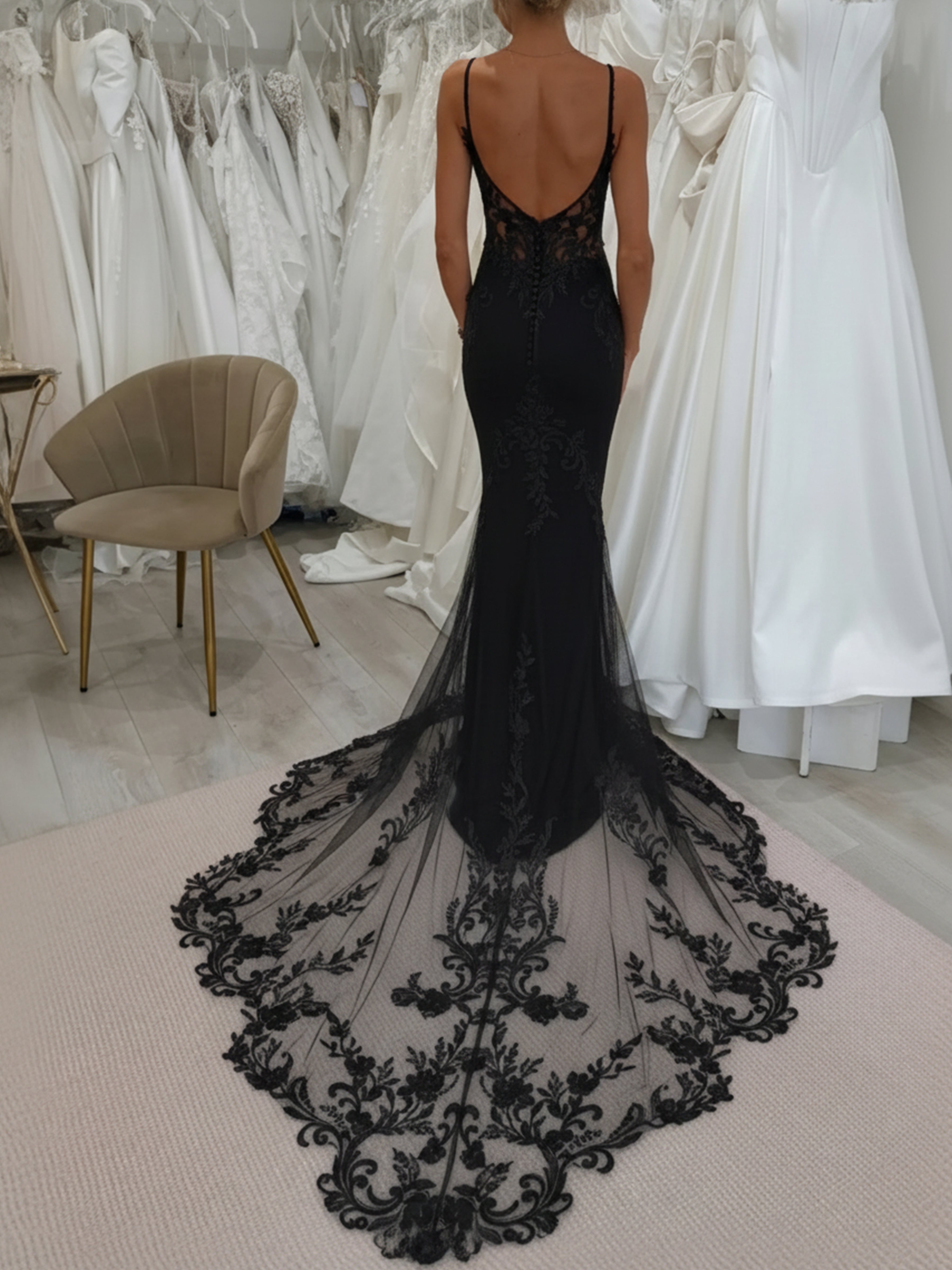 ROVDESY Spaghetti Straps Deep V Neck Lace Mermaid Wedding Dress Bridal Gown