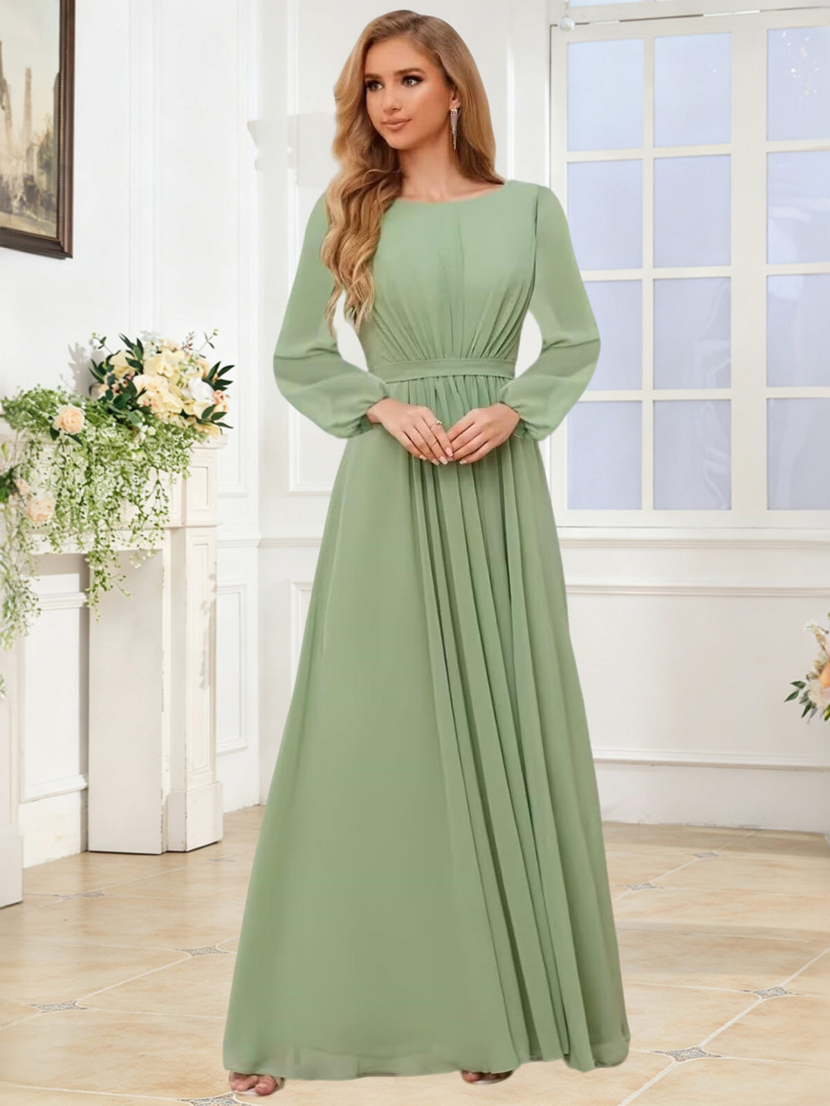 A-Line Chiffon Long Sleeve Bridesmaid Dress