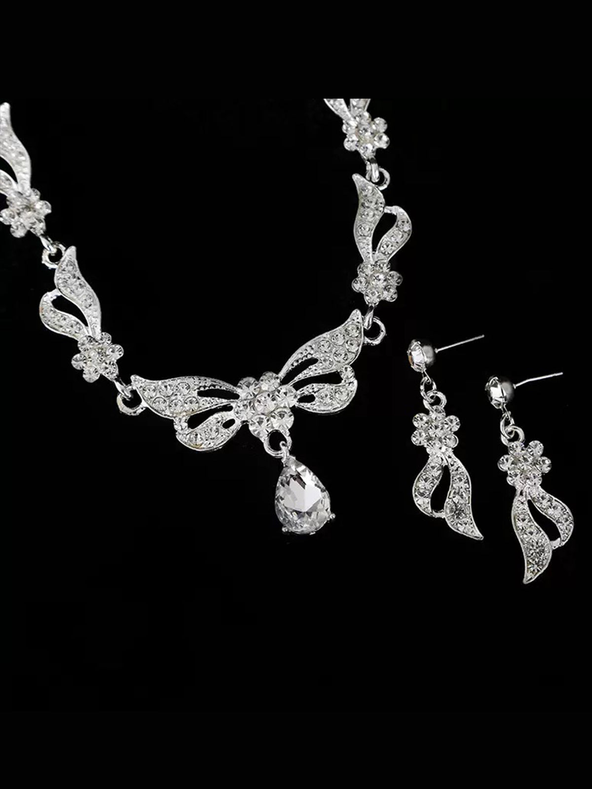 Butterfly Rhinestone Bridal Jewelry Sets, Earrings & Necklace (Set of 2)