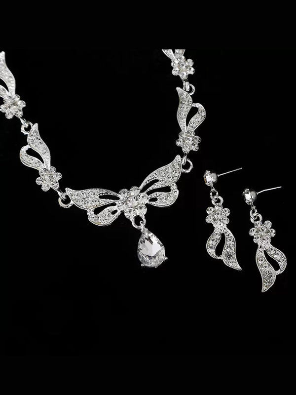 Butterfly Rhinestone Bridal Jewelry Sets, Earrings & Necklace (Set of 2)