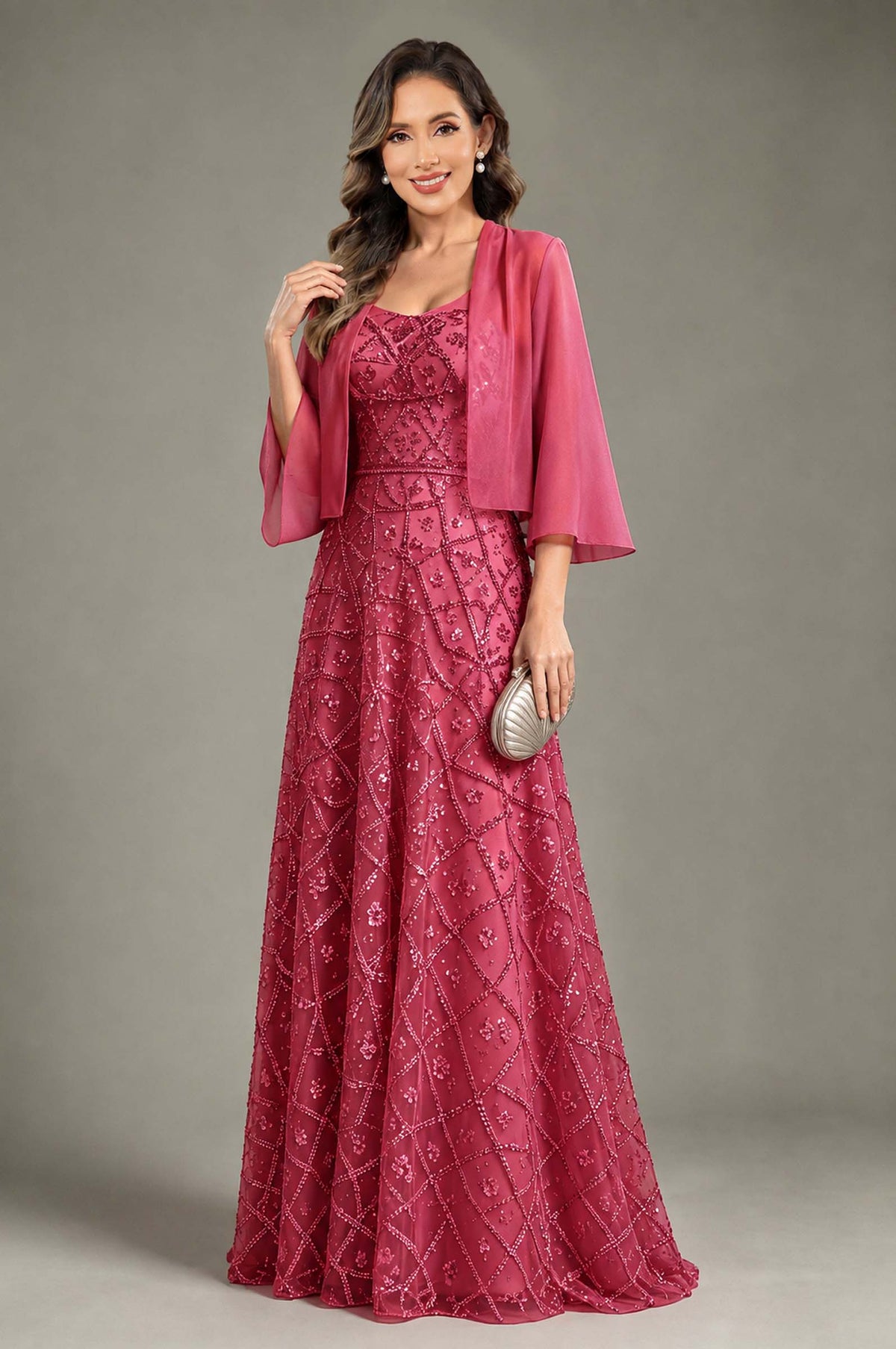 2 Pieces A-Line Long Sequin Mother of The Bride Dress with Jacket