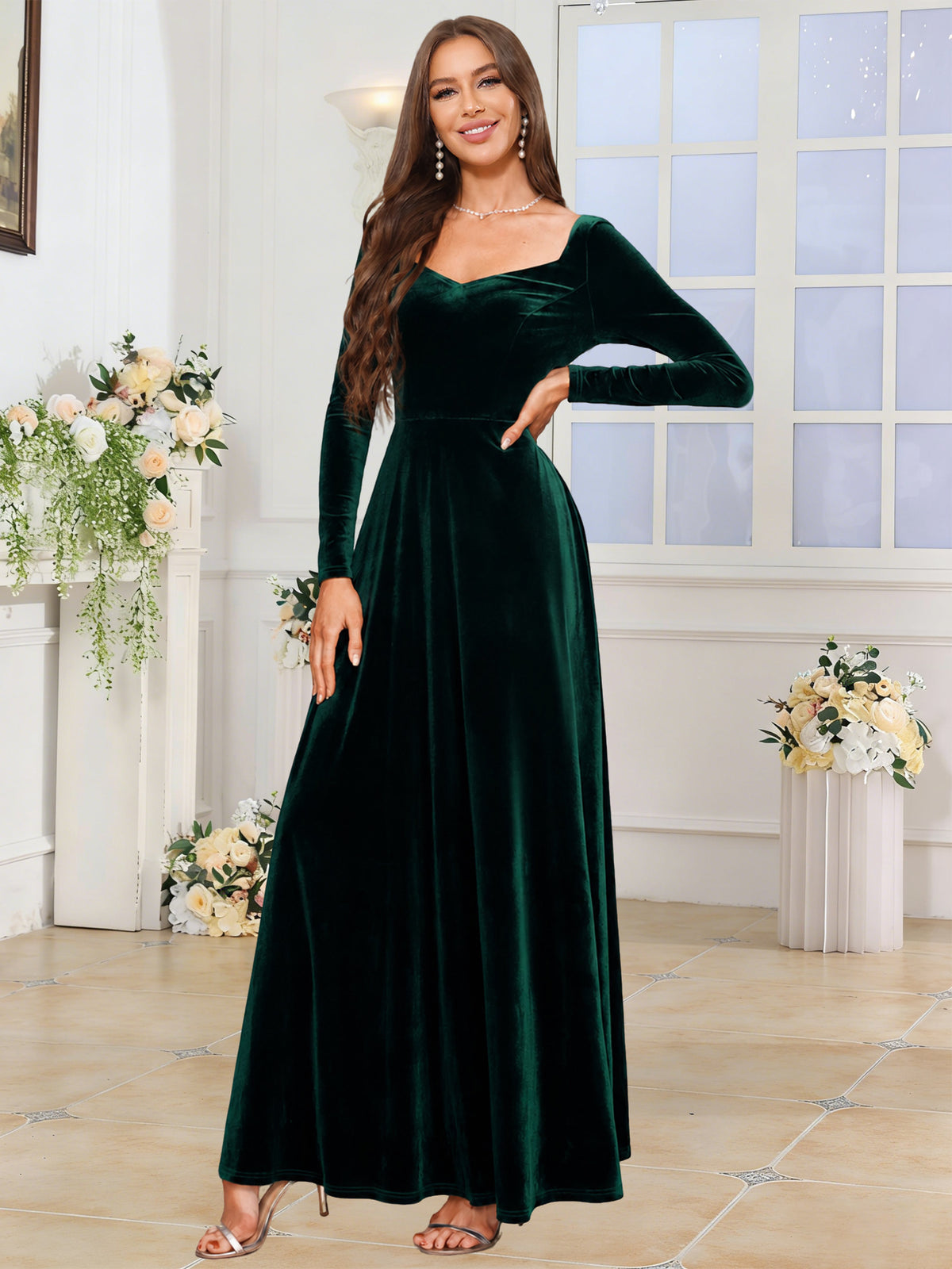 Velvet A Line Long Sleeve Bridesmaid Dresses