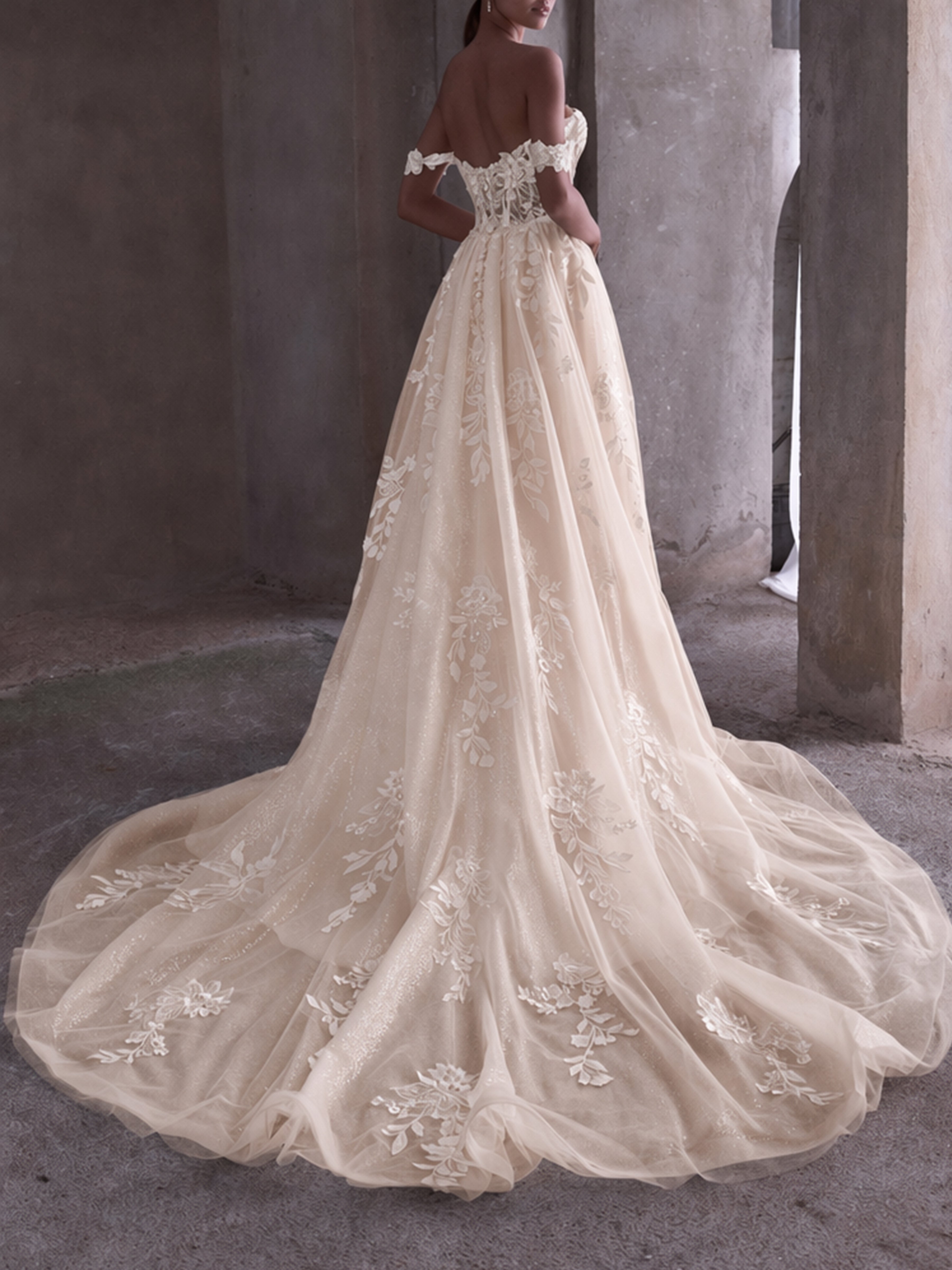 ROVDESY  Off The Shoulder A-Line Sweetheart Lace Wedding Dress Bridal Gown With Slit