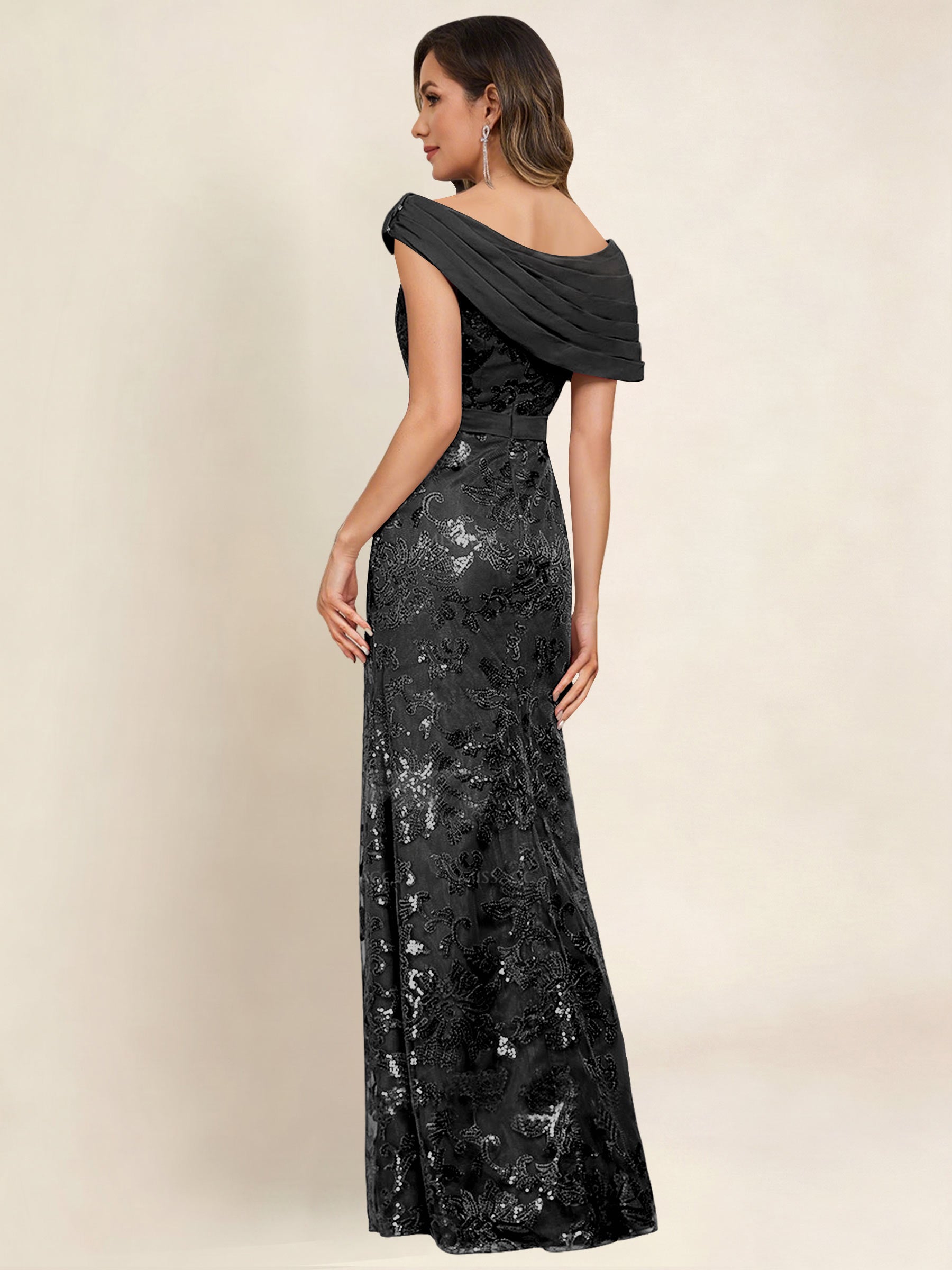 ROVDESY Off the Shoulder Sequin Mermaid Long Mother Of The Bride Dress Formal Gown