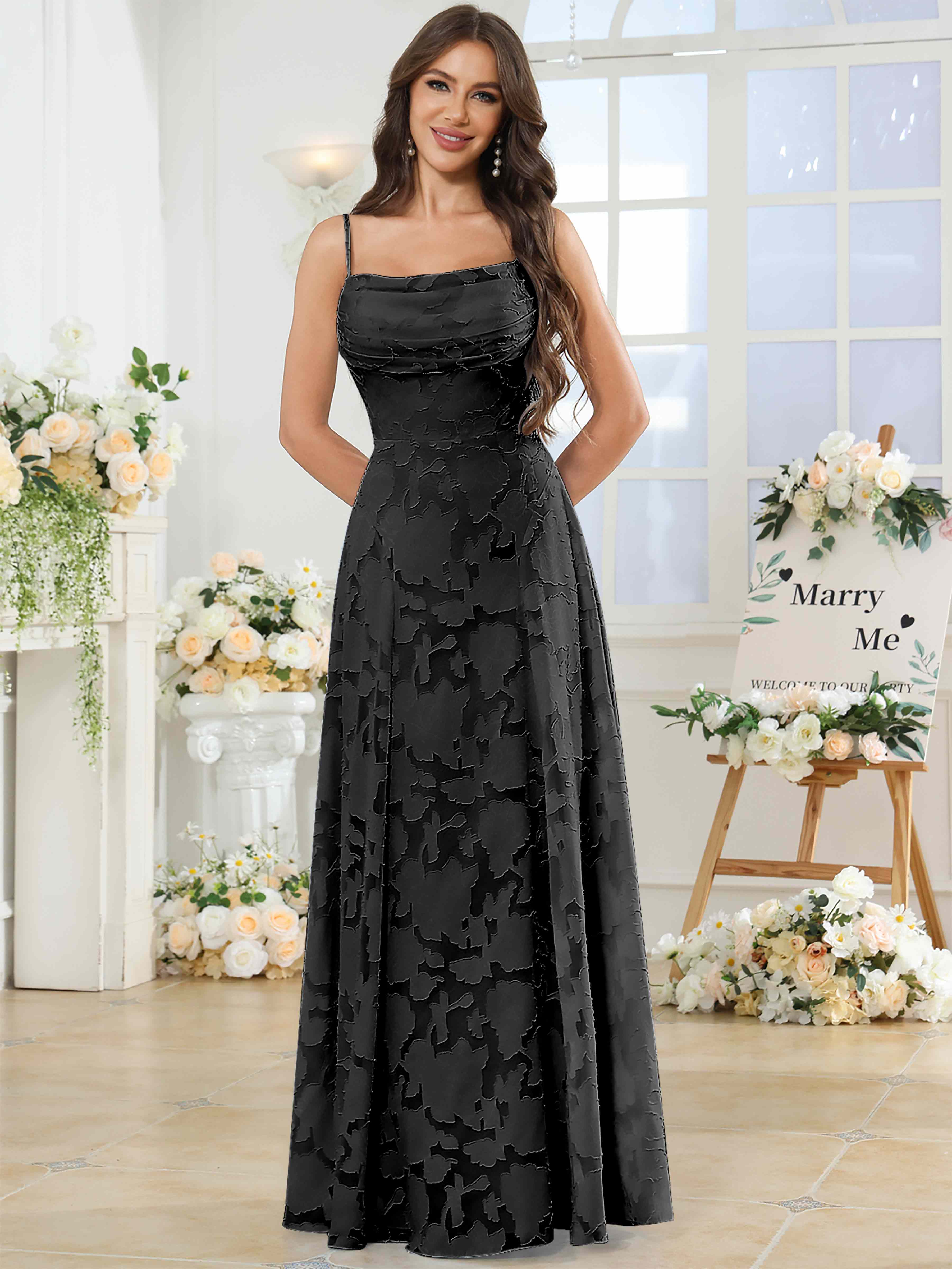ROVDESY Cowl Chiffon Jacquard Bridesmaid/Prom Dress