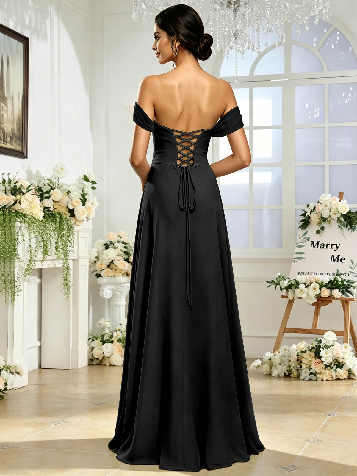 Off the Shoulder Chiffon A Line Long Bridesmaid Dress with Slit