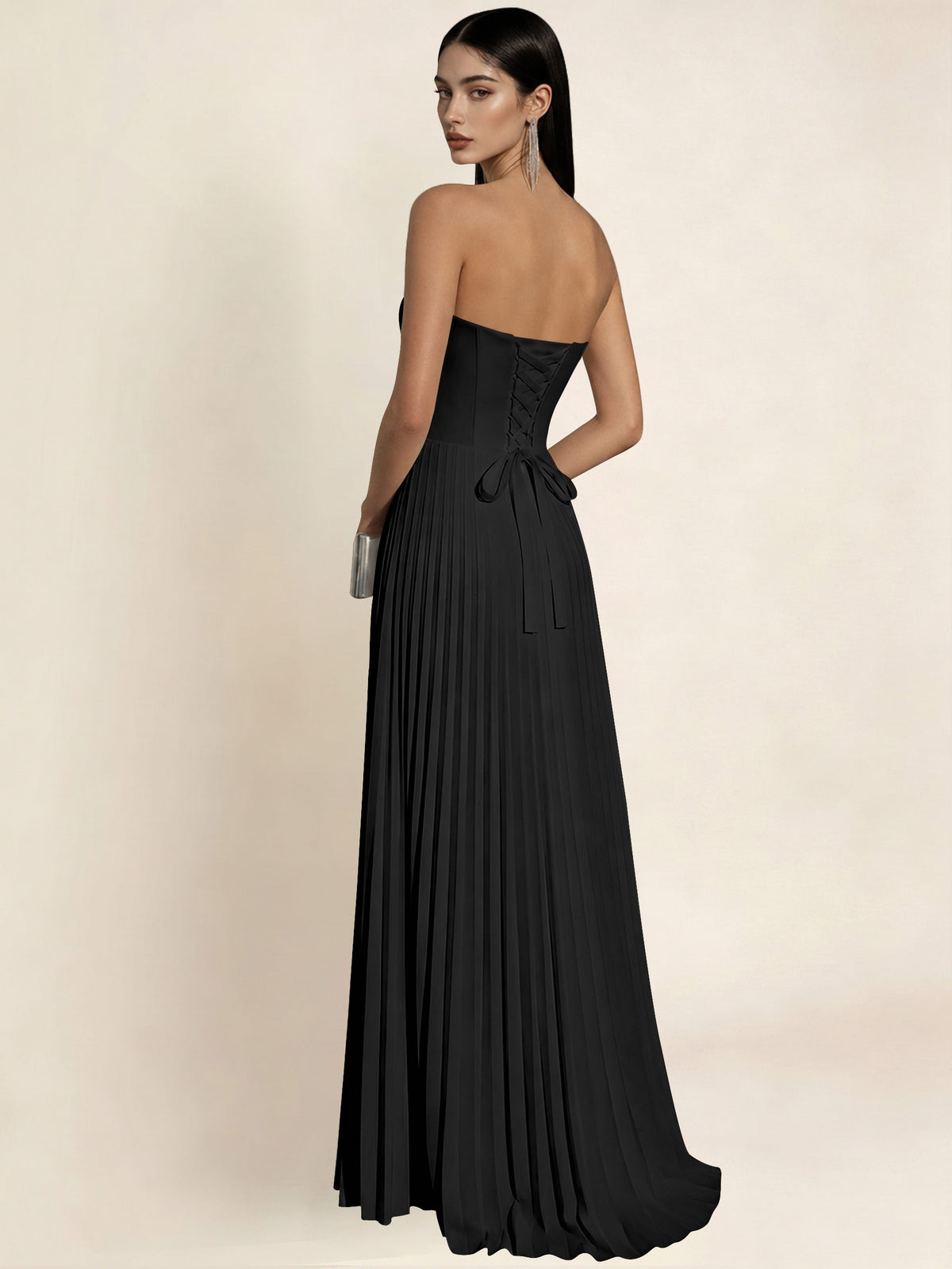 Strapless Satin Pleated A Line Bridesmaid Prom Dress