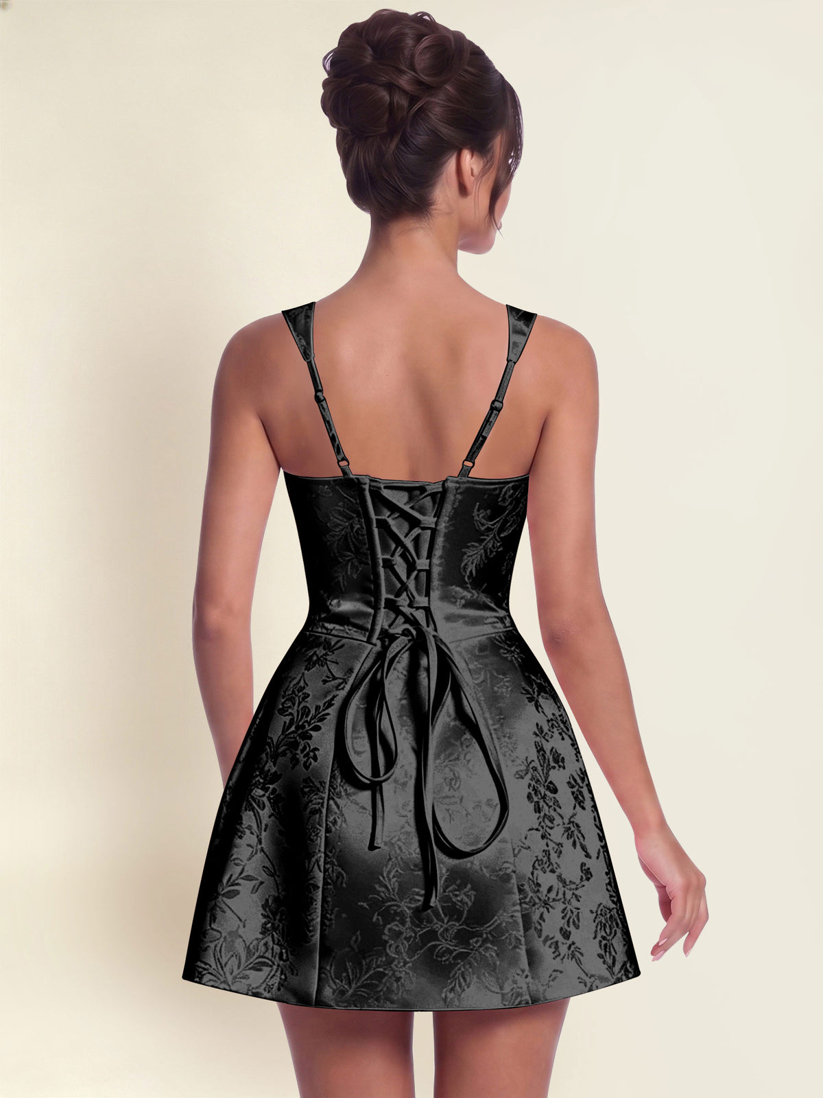 ROVDESY A-Line Square Neck Jacquard Satin Homecoming Mini Dress