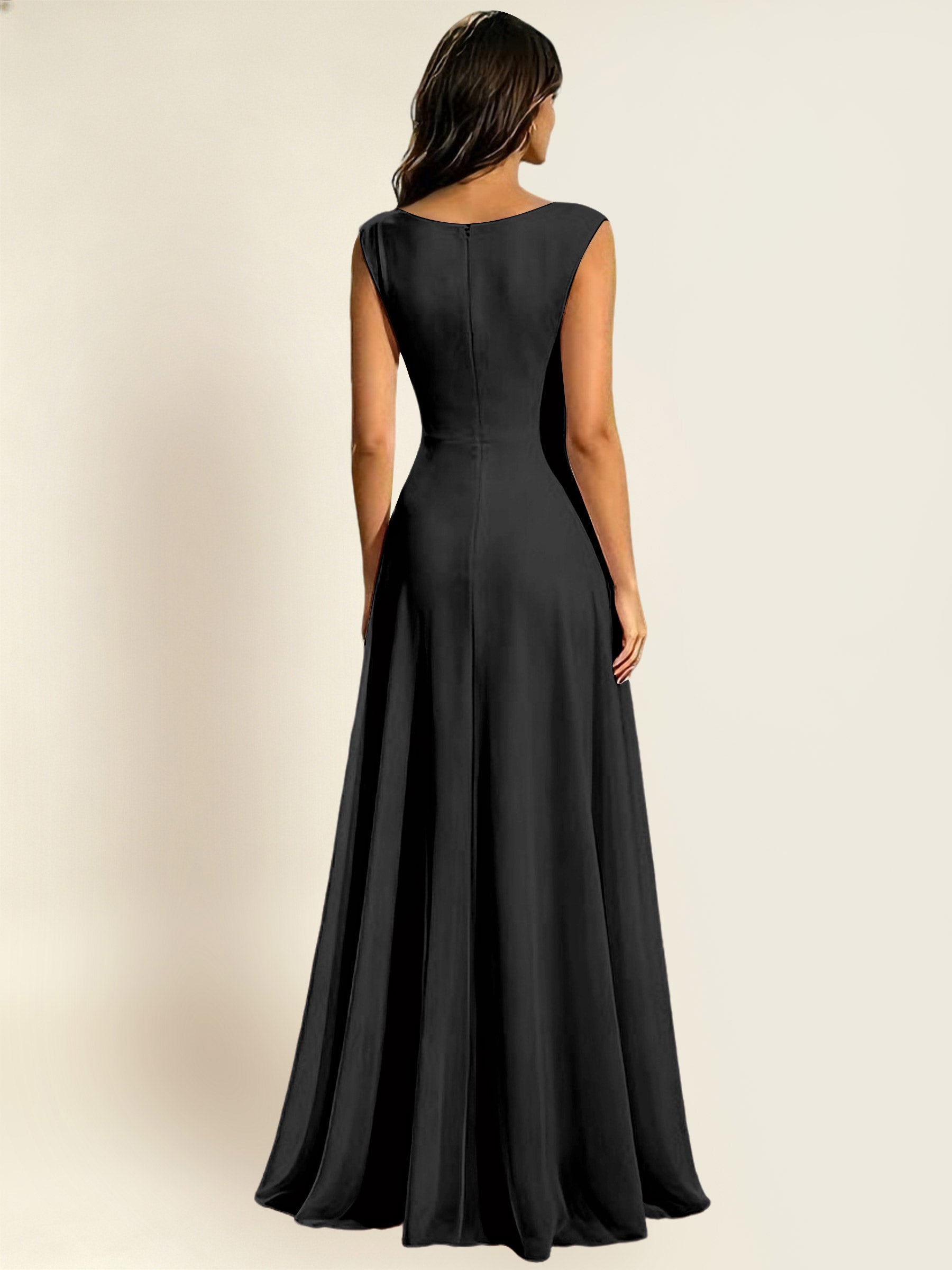 ROVDESY A-Line Chiffon Long Bridesmaid Dress With Sleeveless