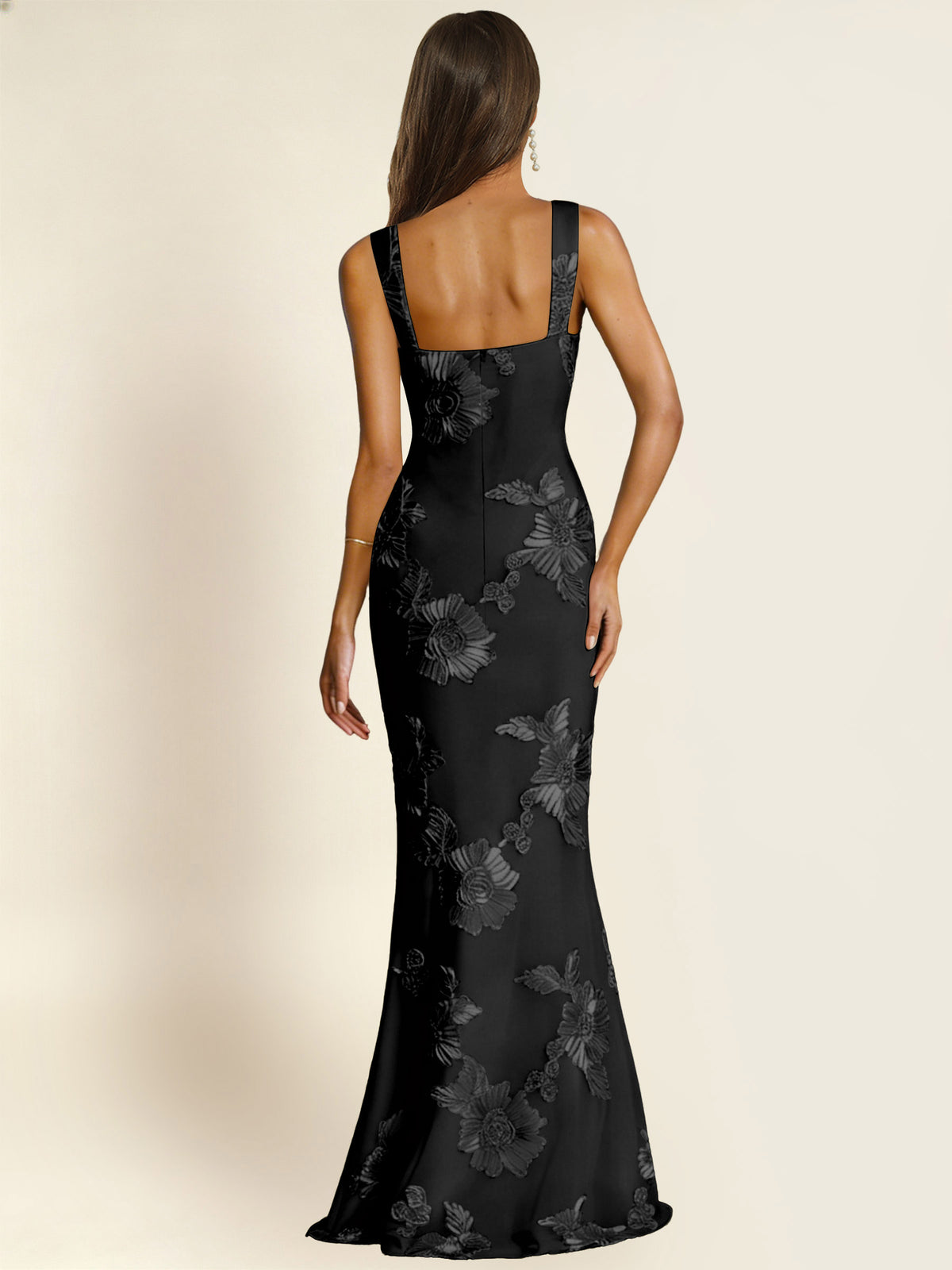 ROVDESY Square Neck Floral Applique Mermaid Long Prom/Bridesmaid Dress