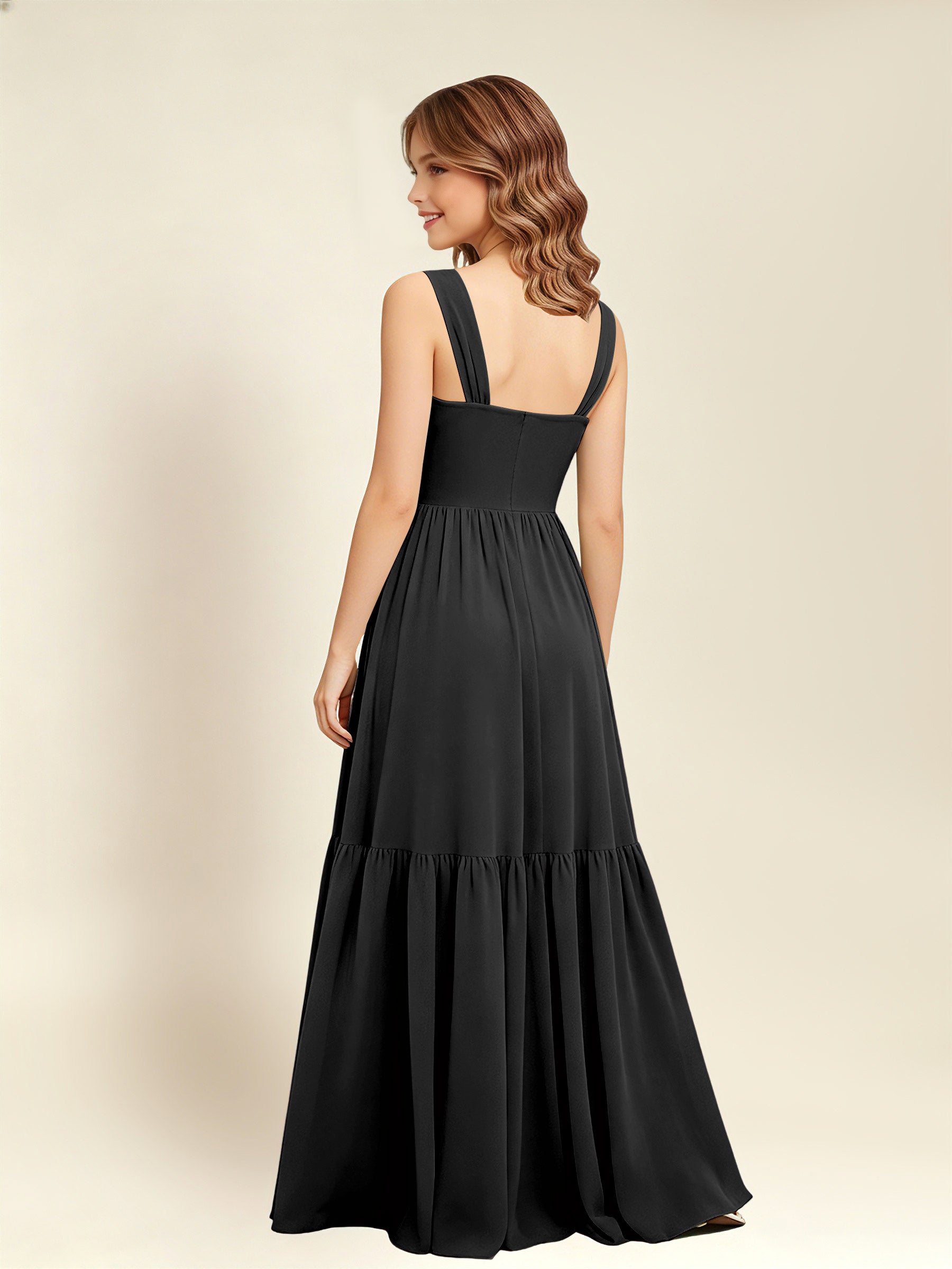 ROVDESY A-Line Square Neck Chiffon  Junior Bridesmaid Dress