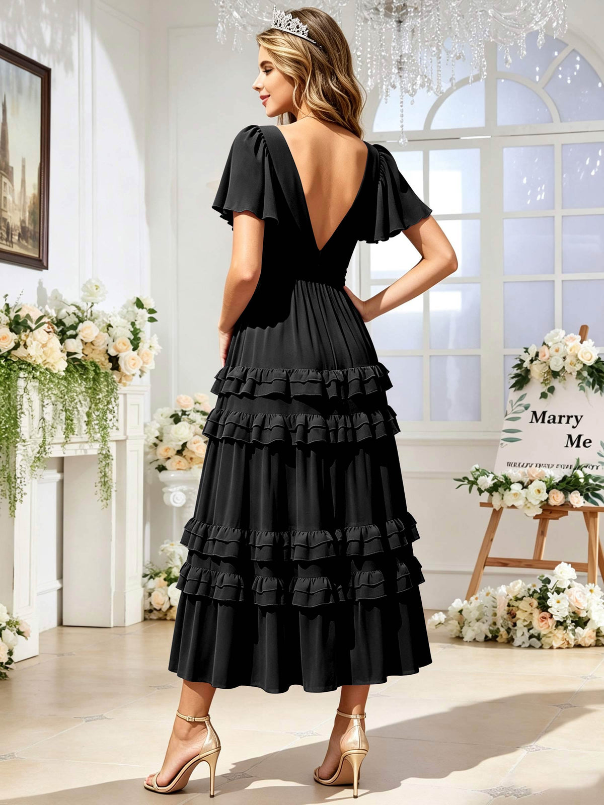 A Line Chiffon Pleated Bridesmaid Dress with Sleeves