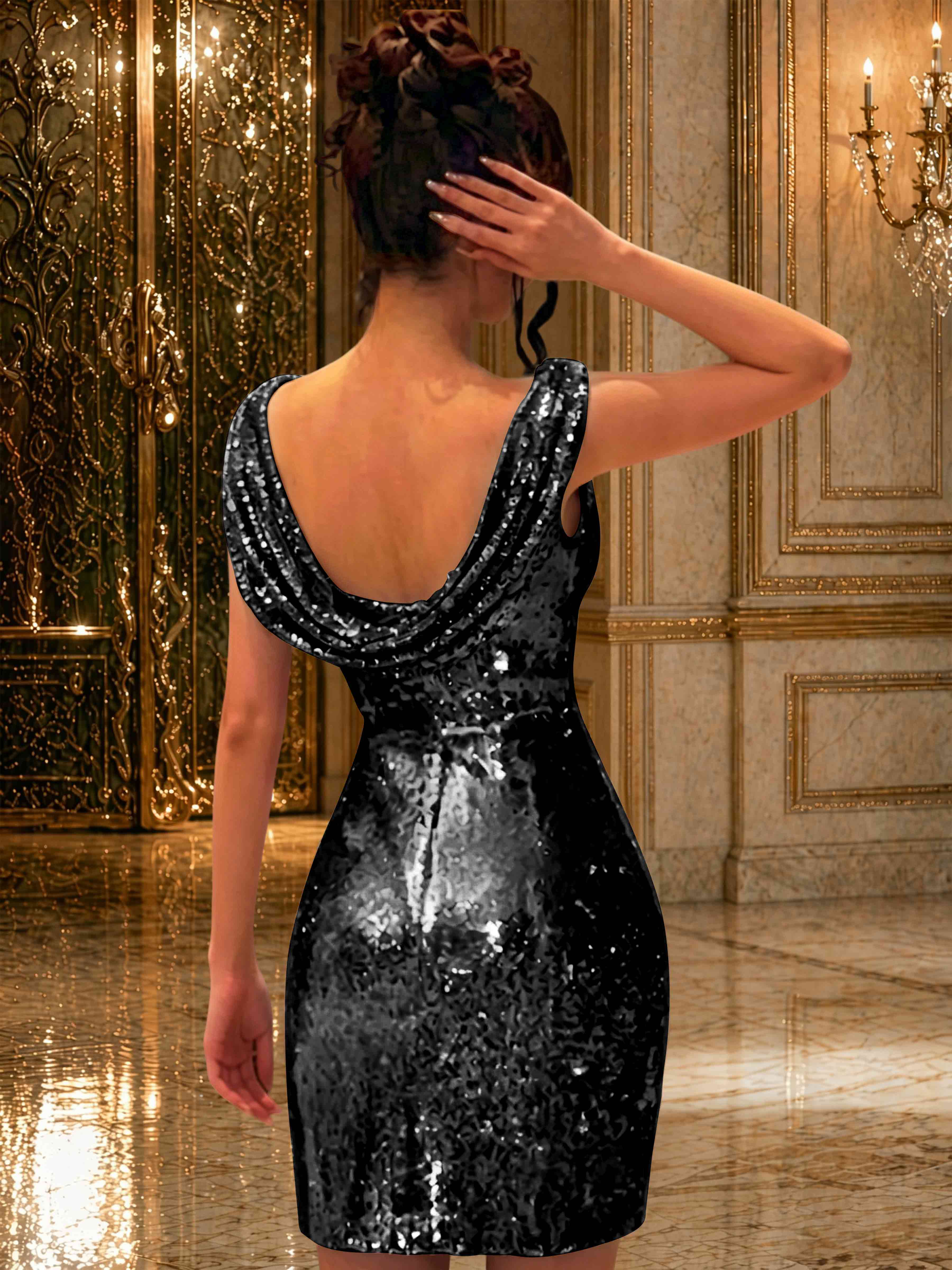 ROVDES Sparkly Off The Shoulder Ruched Sequin Tight Homecoming Mini Dress