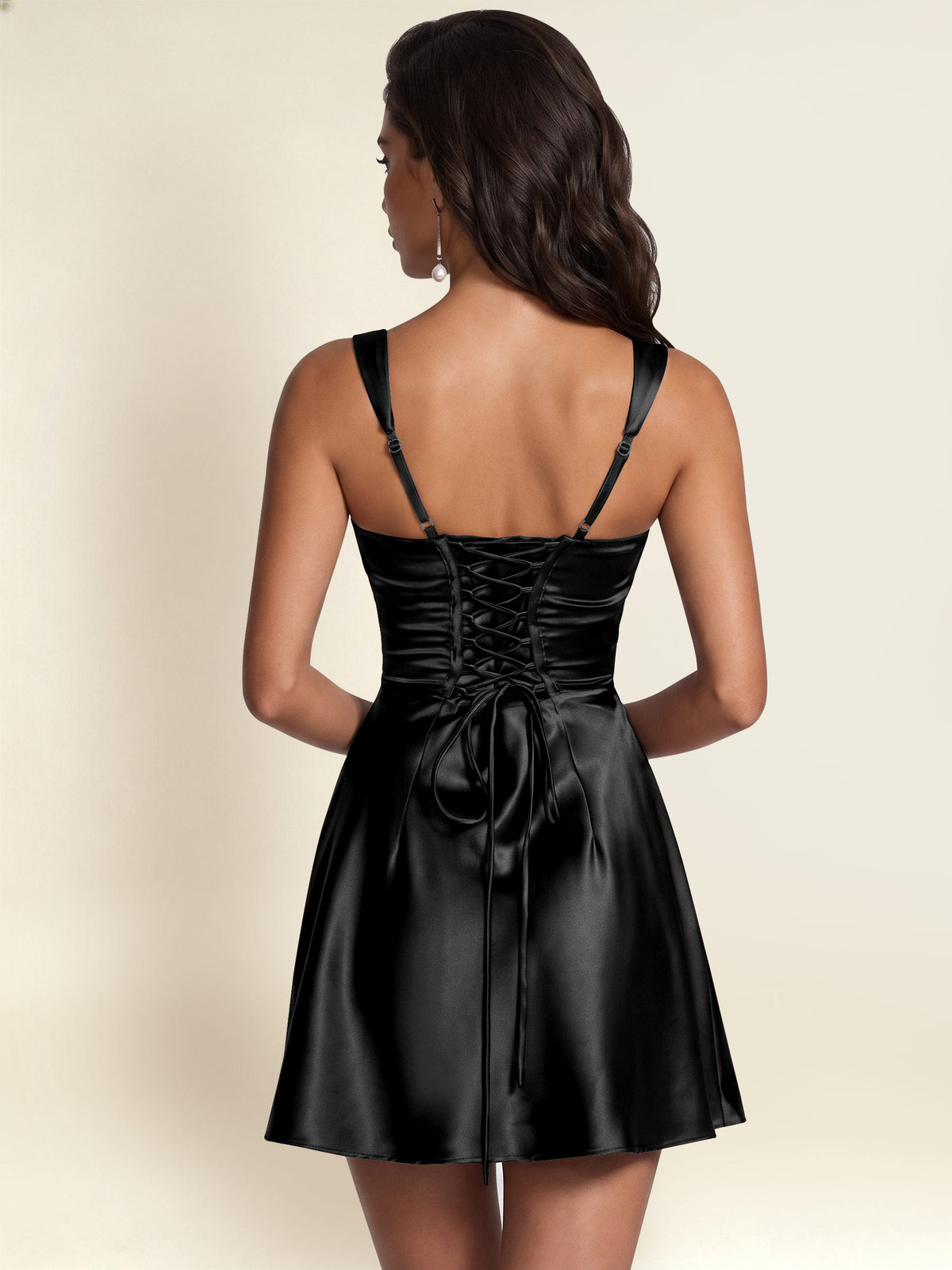 ROVDESY Square Neck Pleated Satin Homecoming Mini Dress